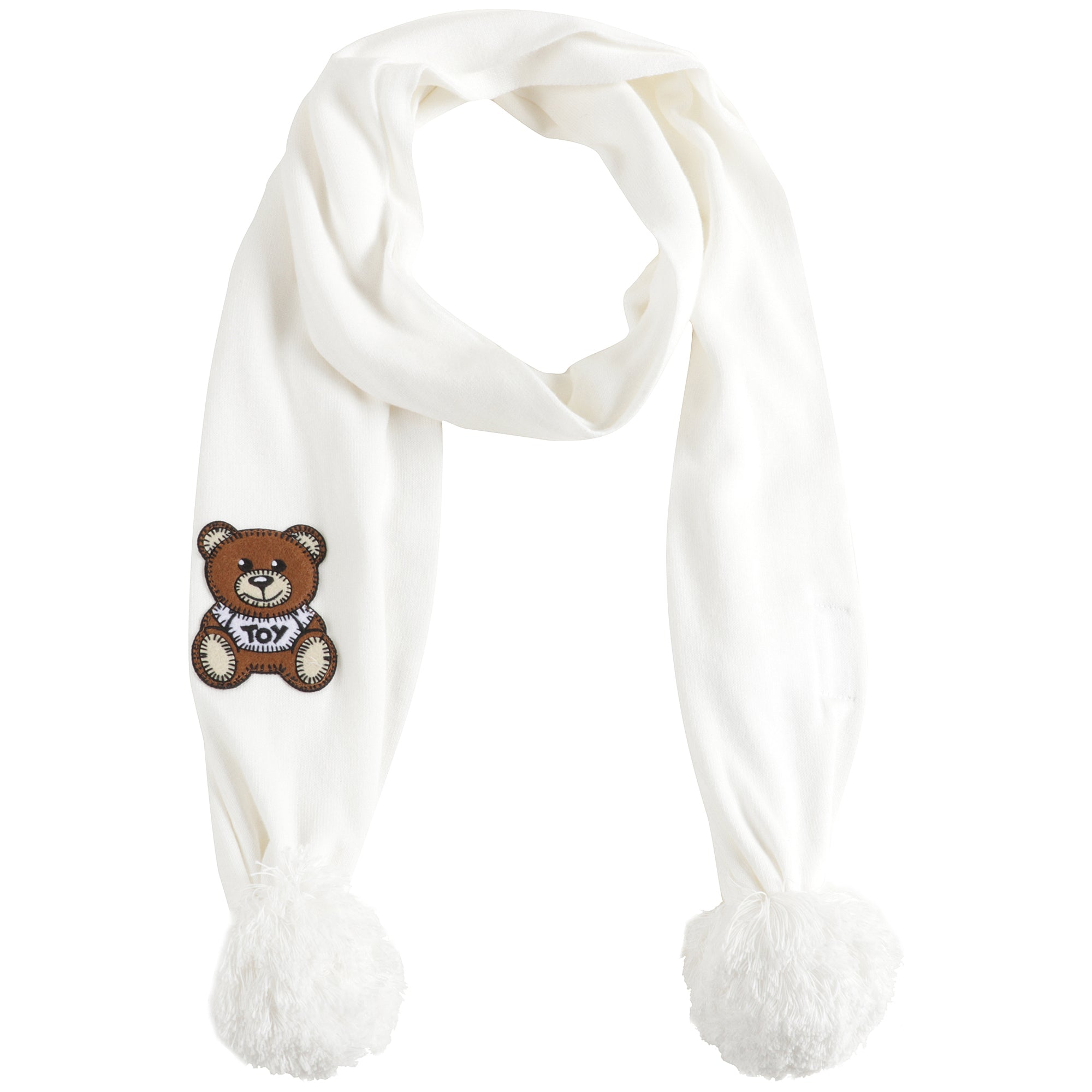 Boys & Girls White Teddy Bear Cotton Scarf