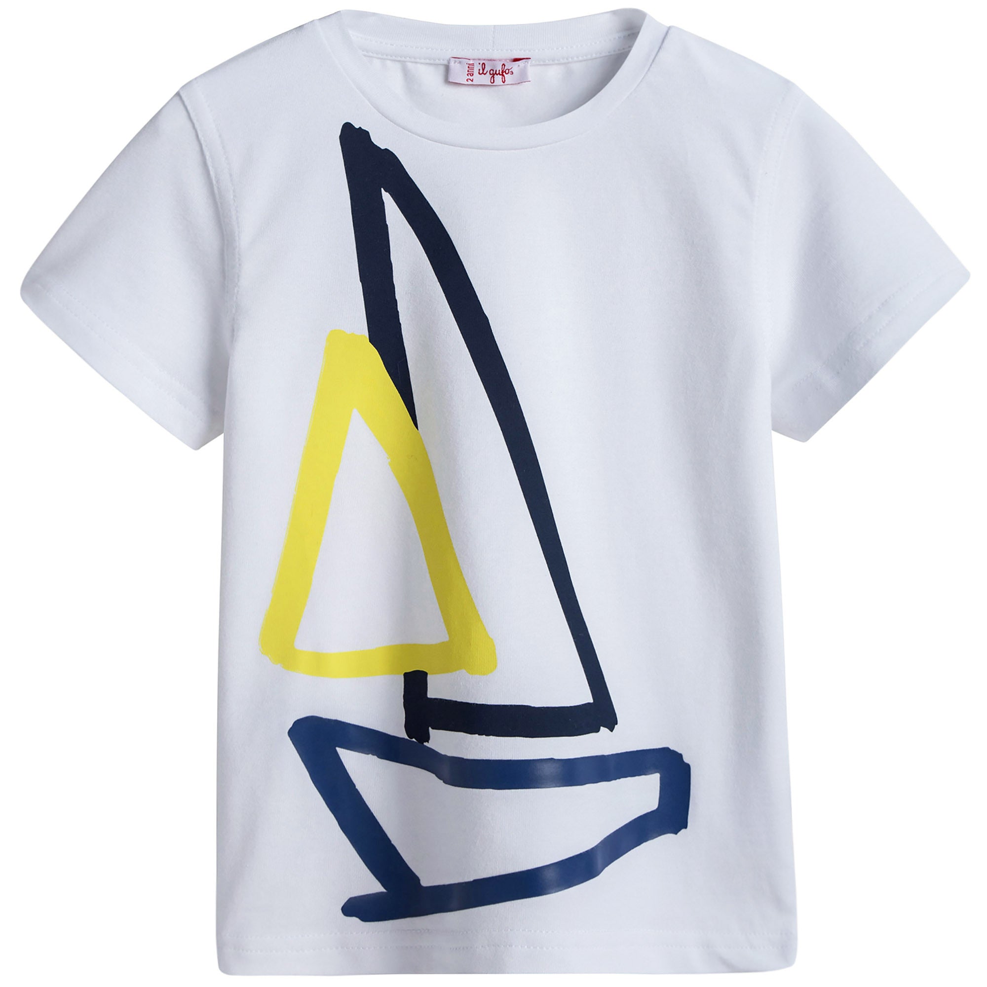 Boys White Boat Printed T-Shirt