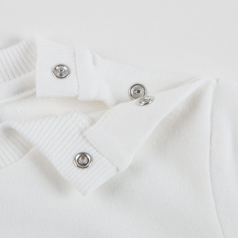 Baby White Cotton Sweatshirt With Pom-Pom Trim