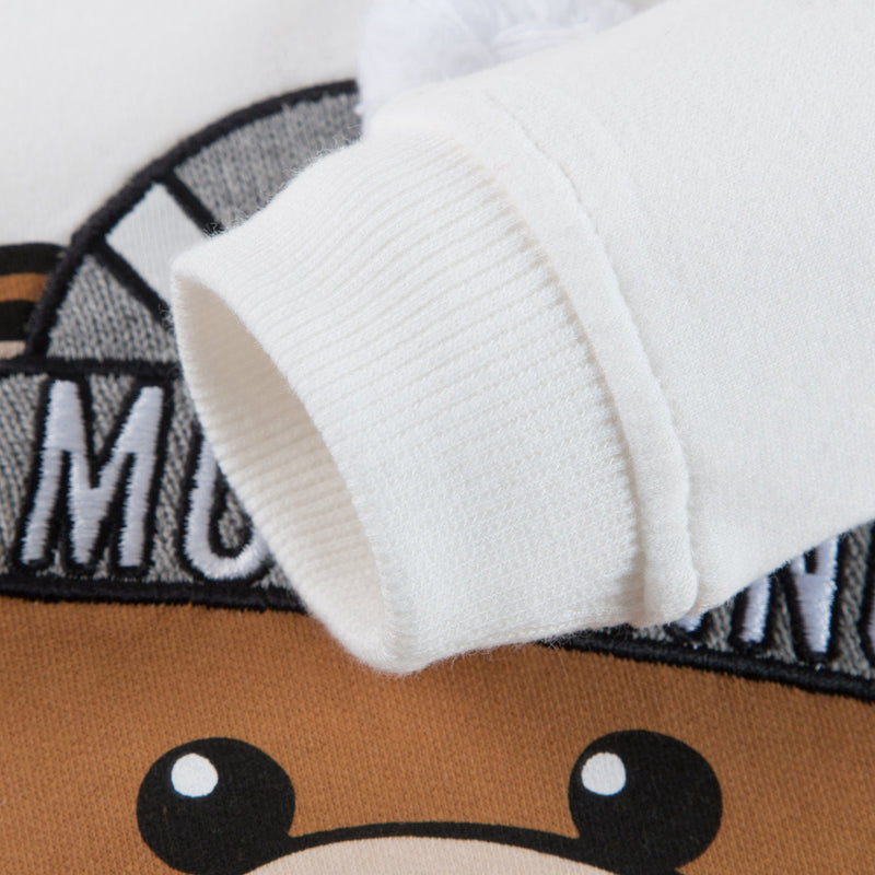 Baby White Cotton Sweatshirt With Pom-Pom Trim