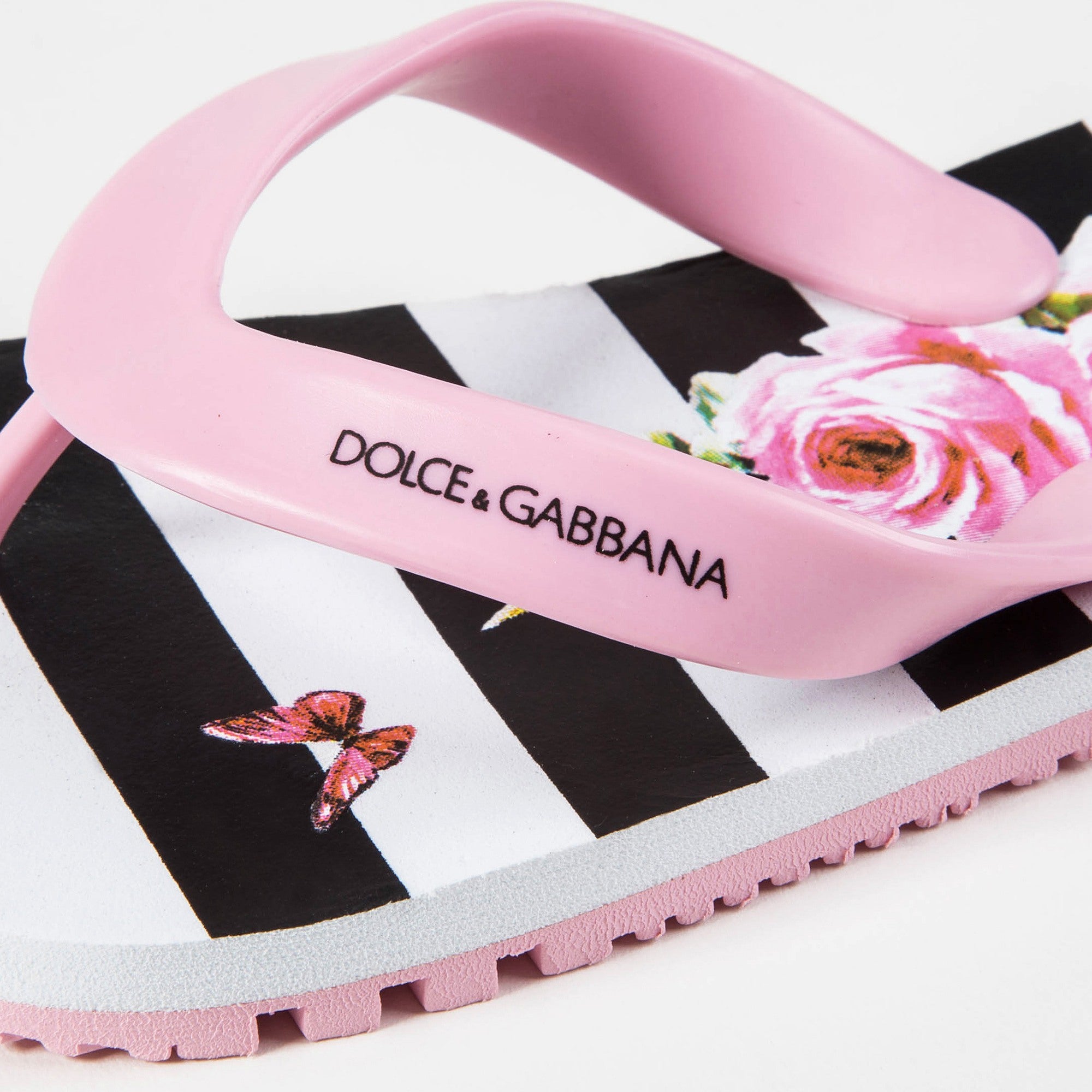 Girls Pink Striped Rose Slippers