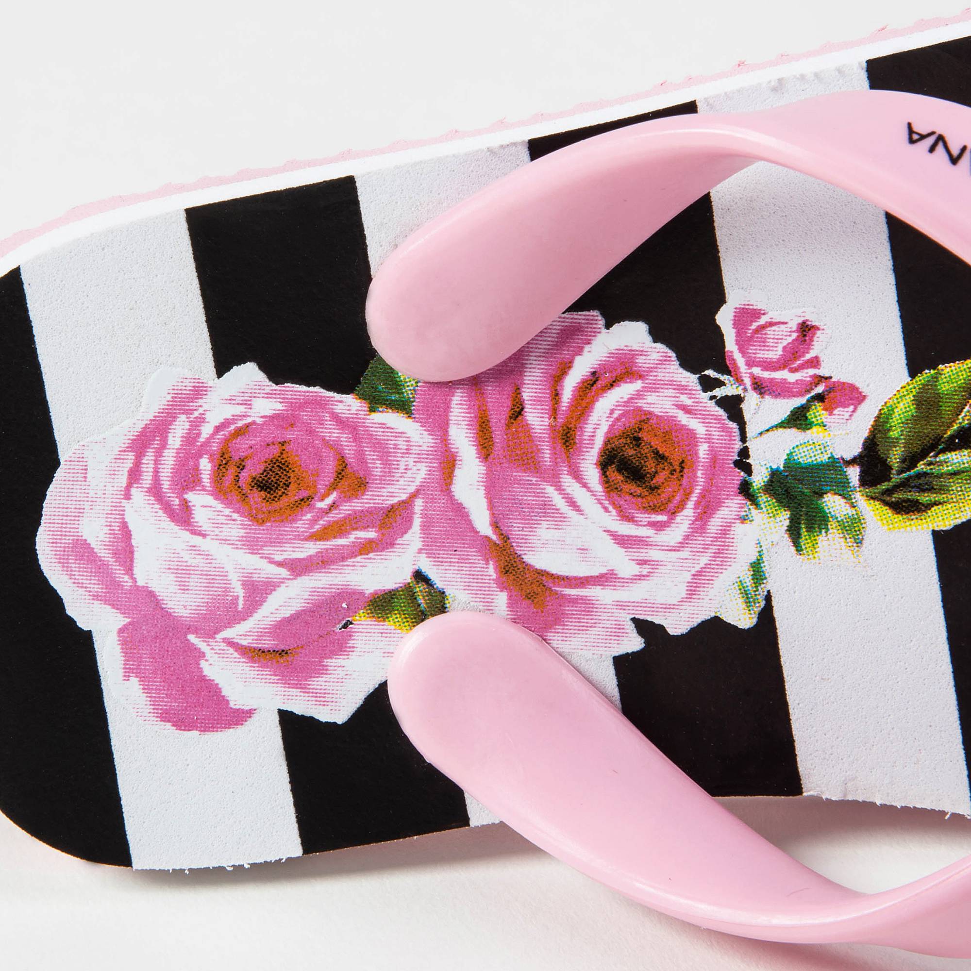 Girls Pink Striped Rose Slippers