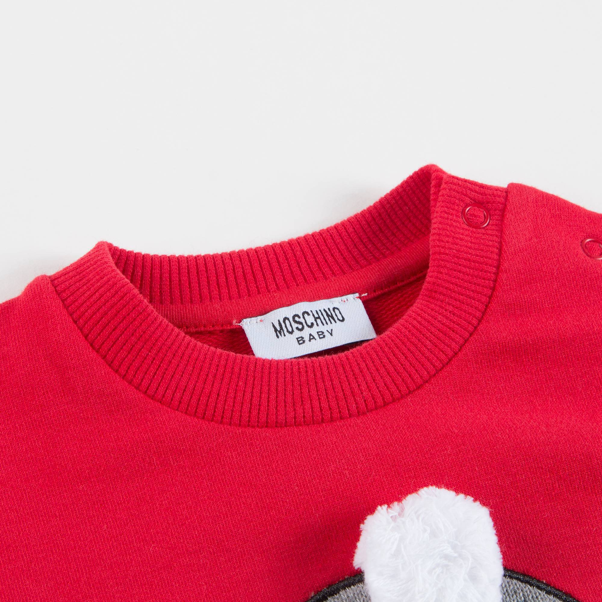 Baby Red Cotton Sweatshirt With Pom-Pom Trim