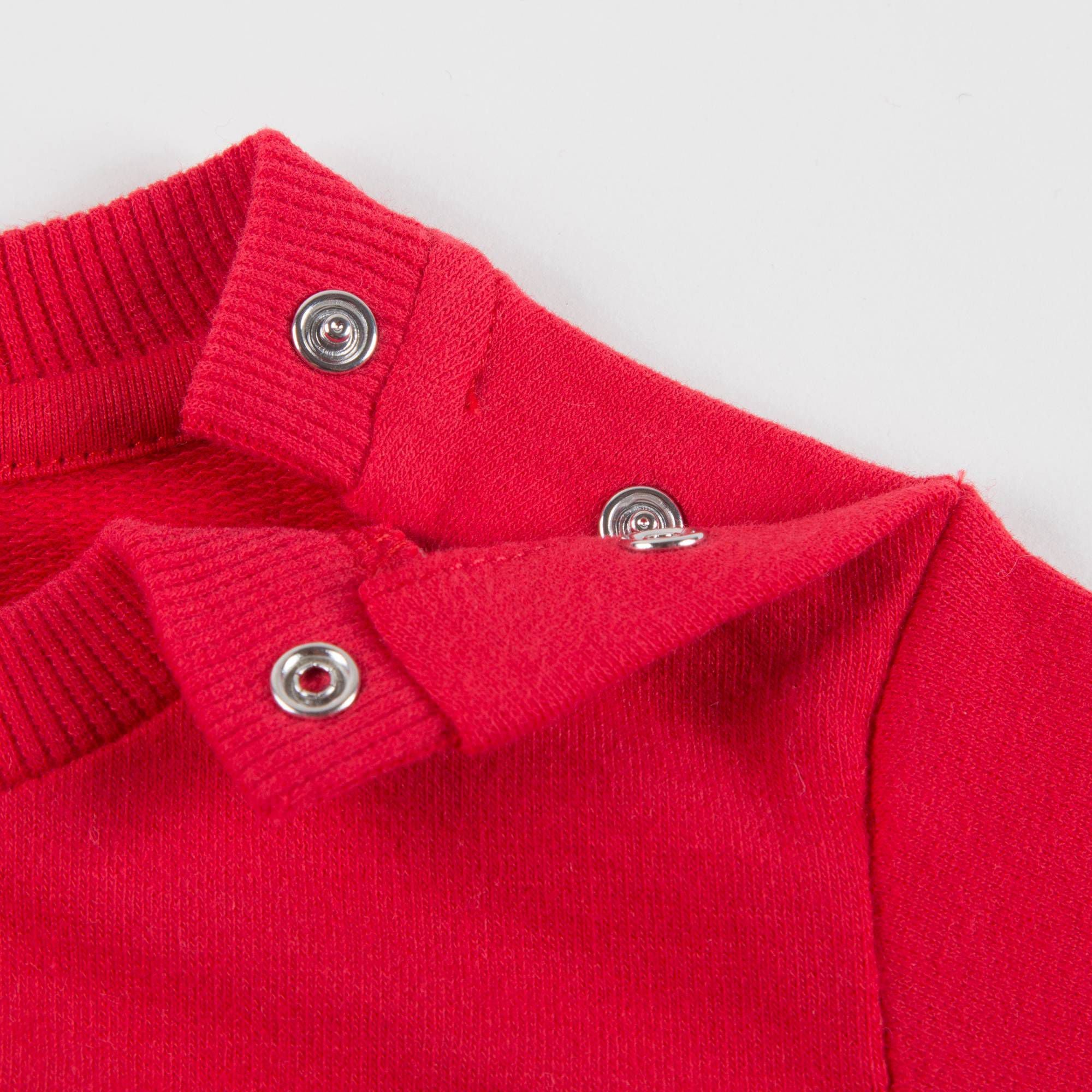 Baby Red Cotton Sweatshirt With Pom-Pom Trim