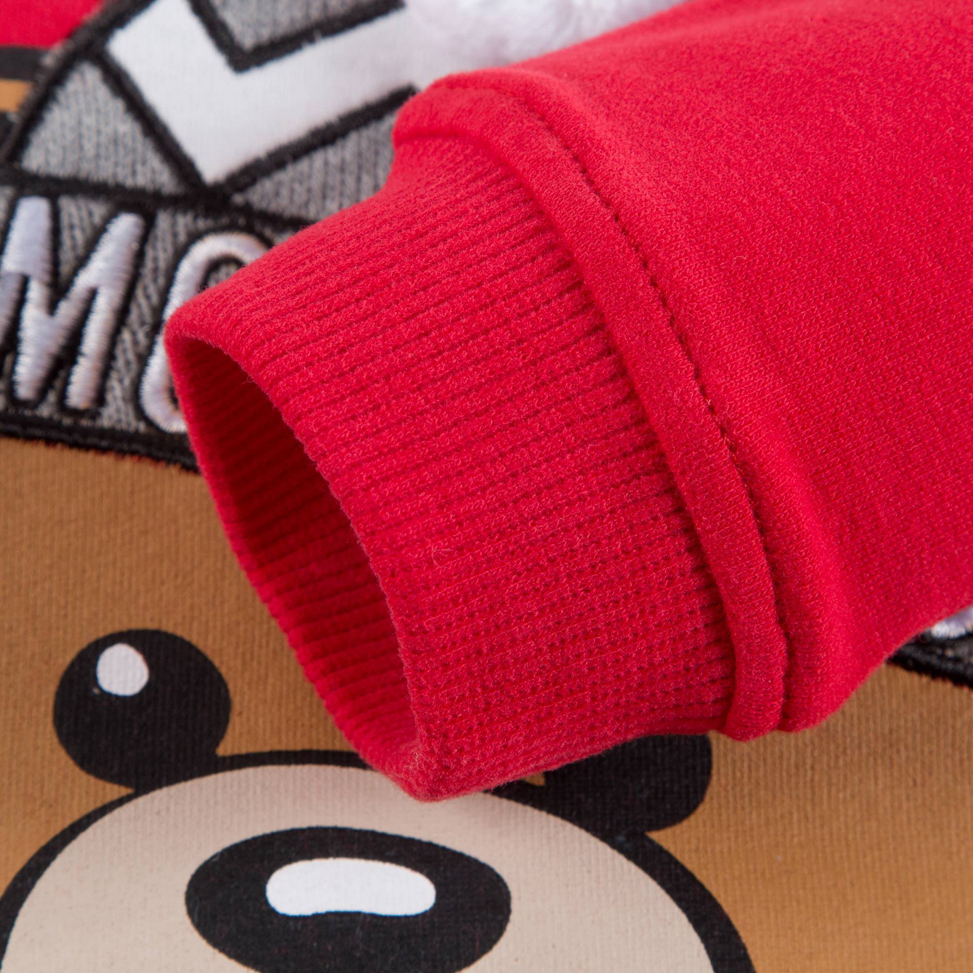 Baby Red Cotton Sweatshirt With Pom-Pom Trim