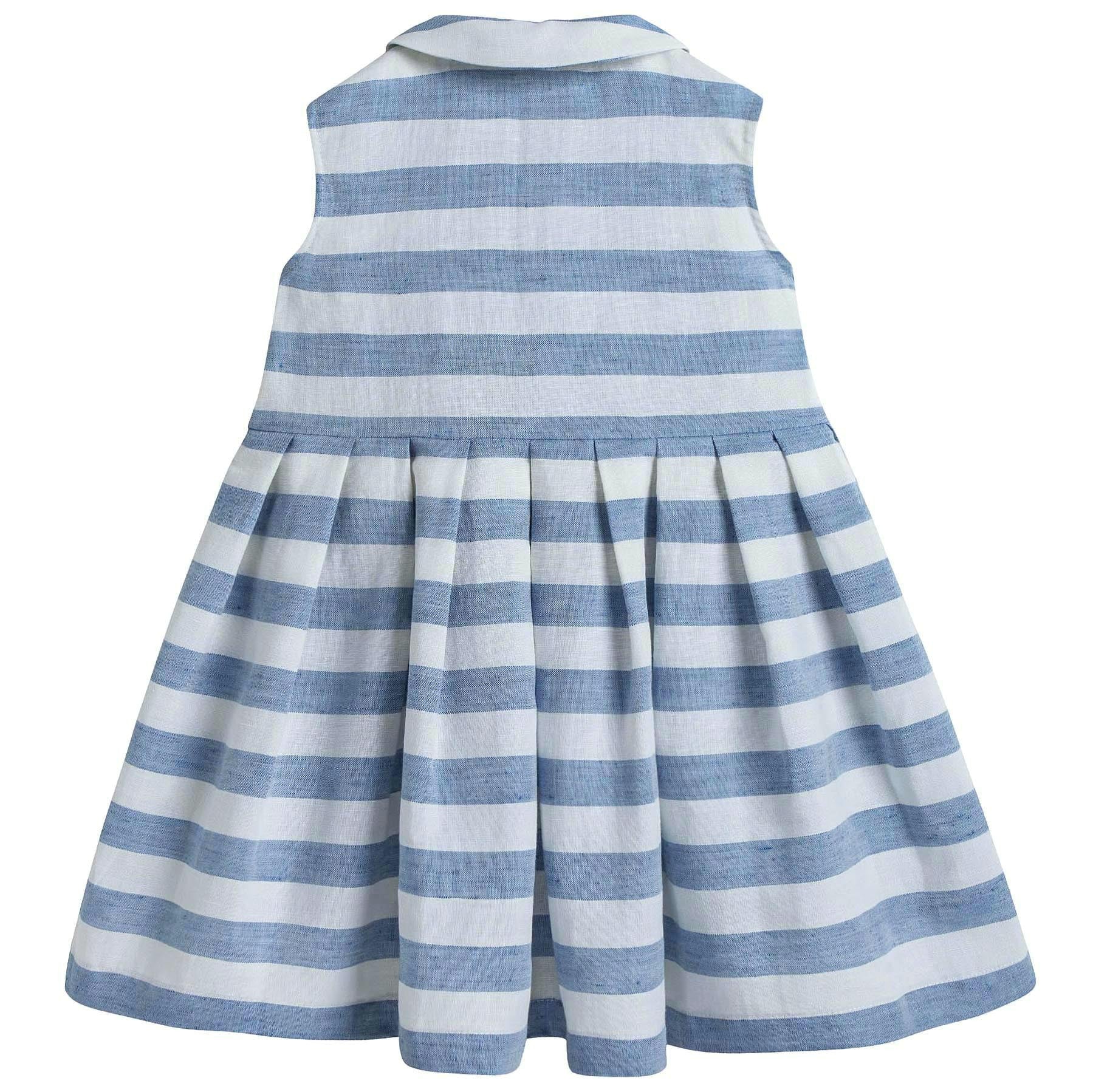 Girls Blue Striped Dress With Collar