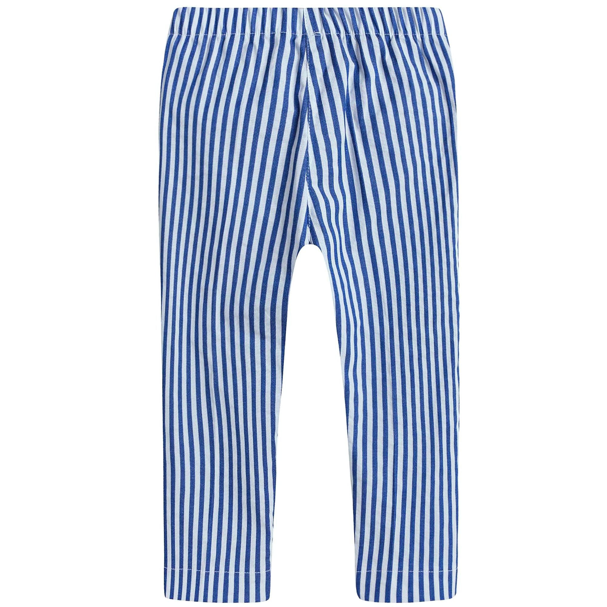 Girls Blue & White Striped Capri Pants
