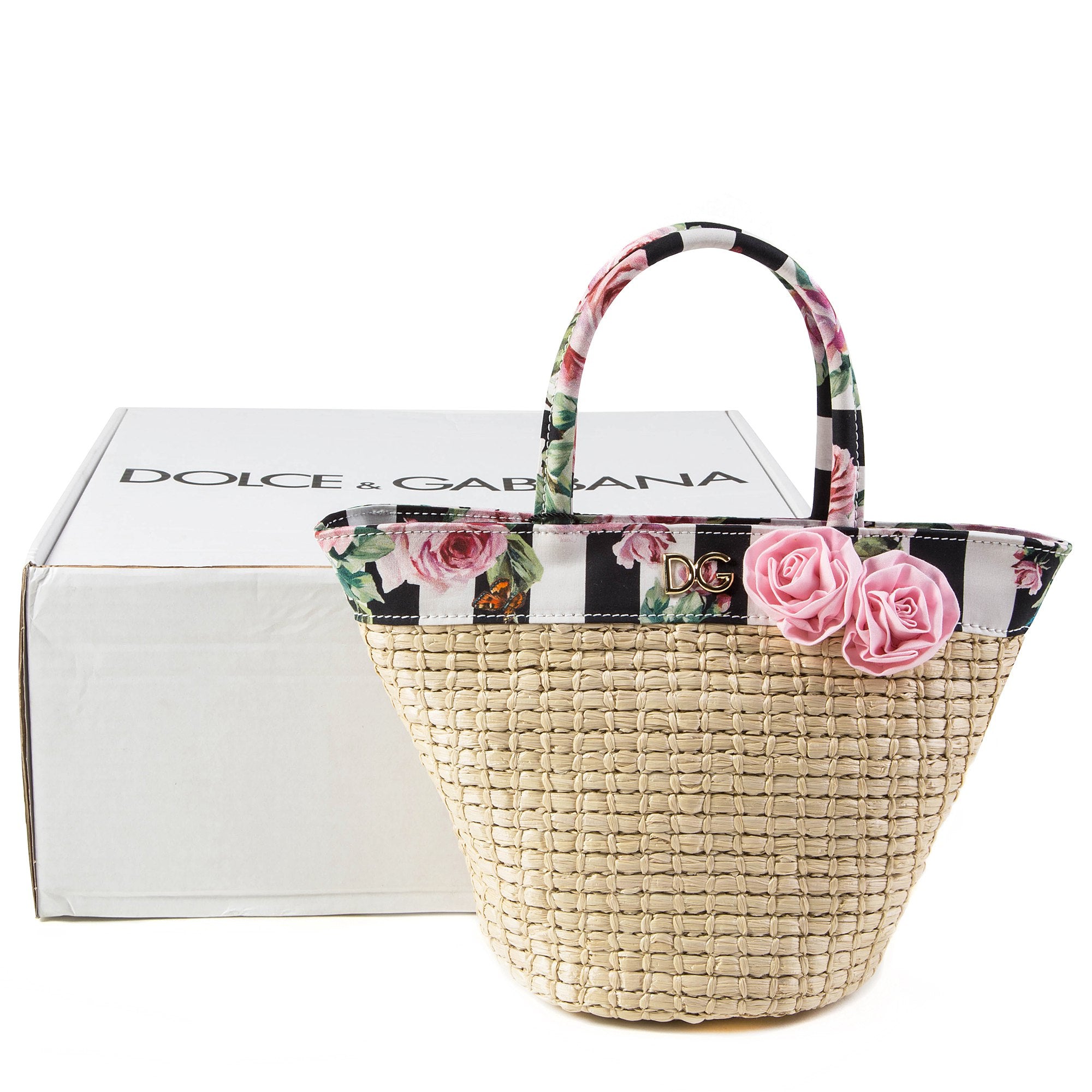 Girls Beige Rose Weave Handbag