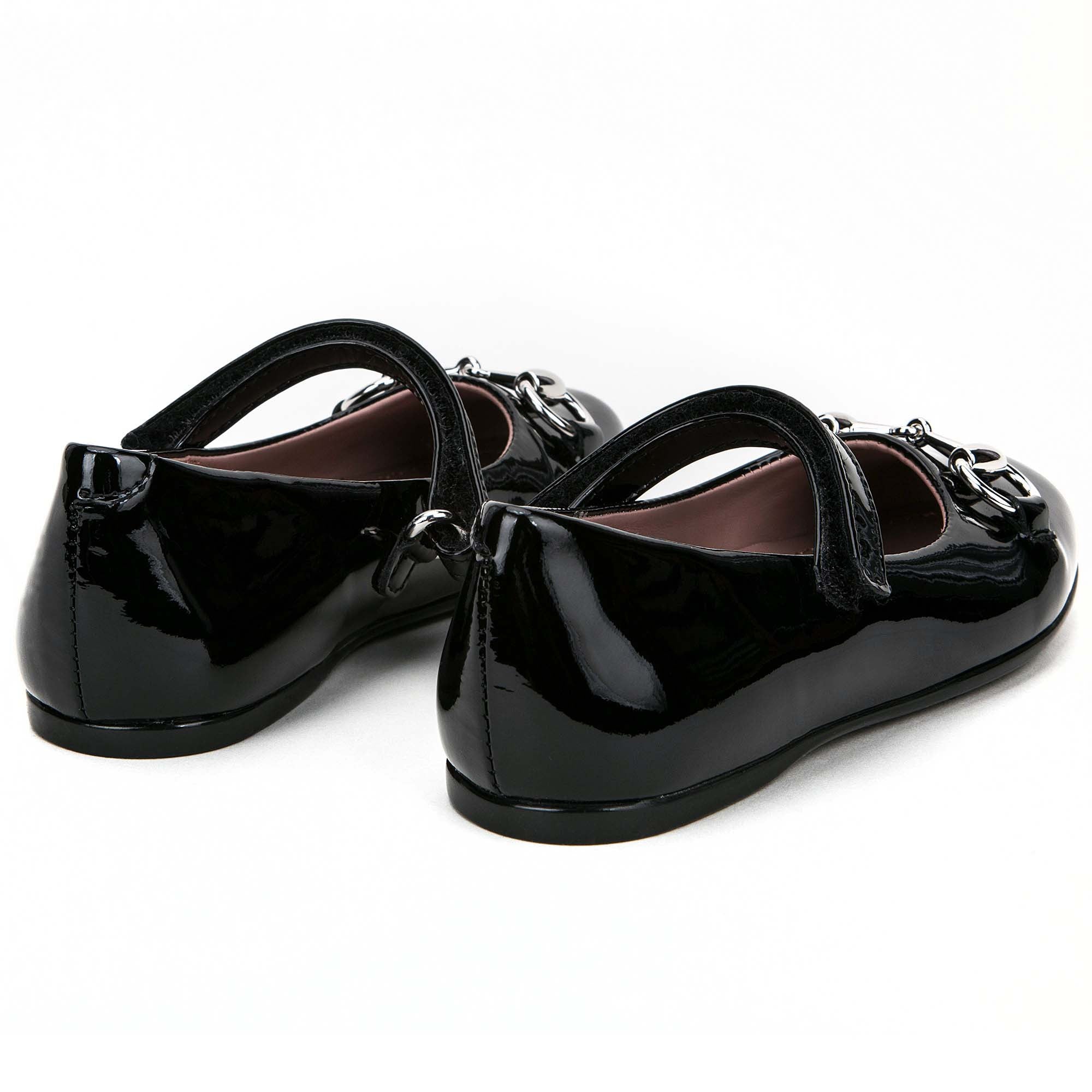 Girls Black Patent Leather Horsebit Shoes