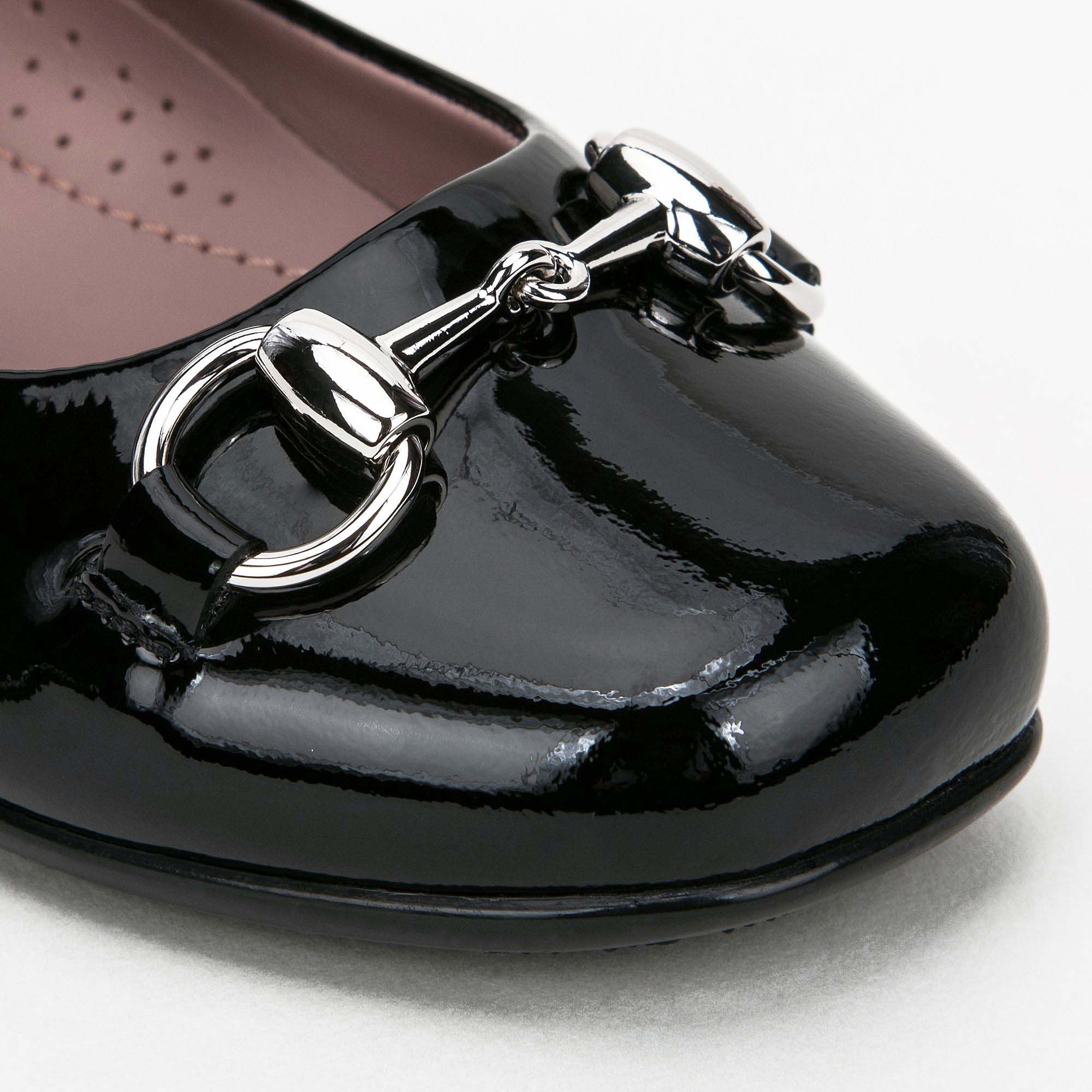Girls Black Patent Leather Horsebit Shoes