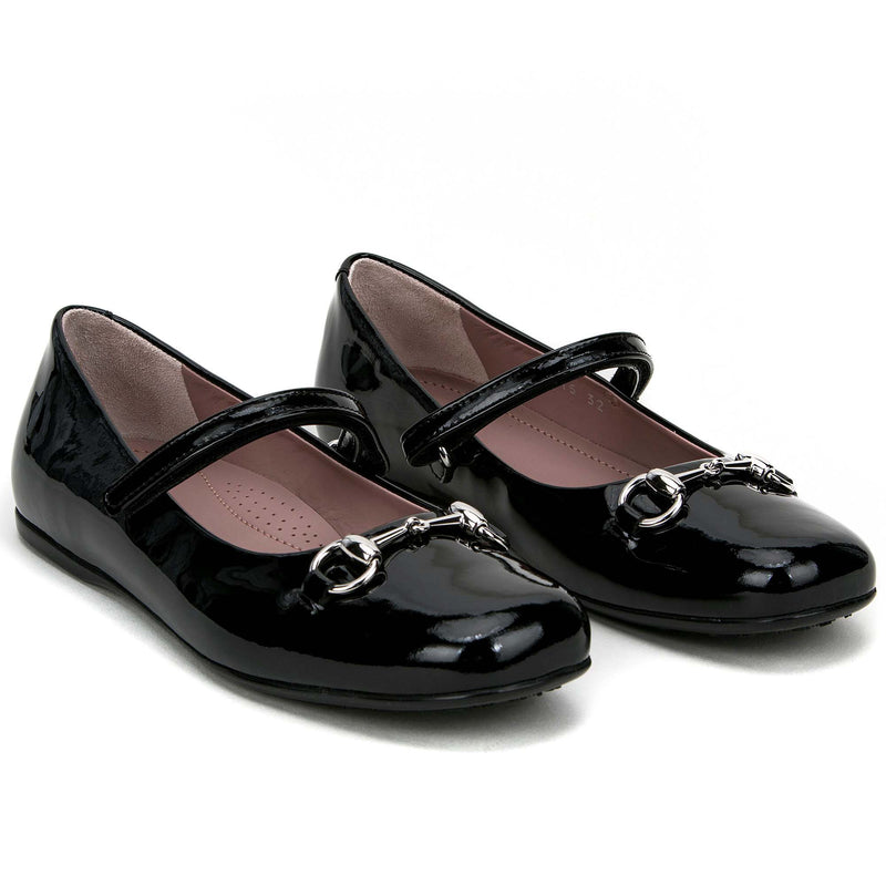 Girls Black Patent Leather Horsebit Shoes