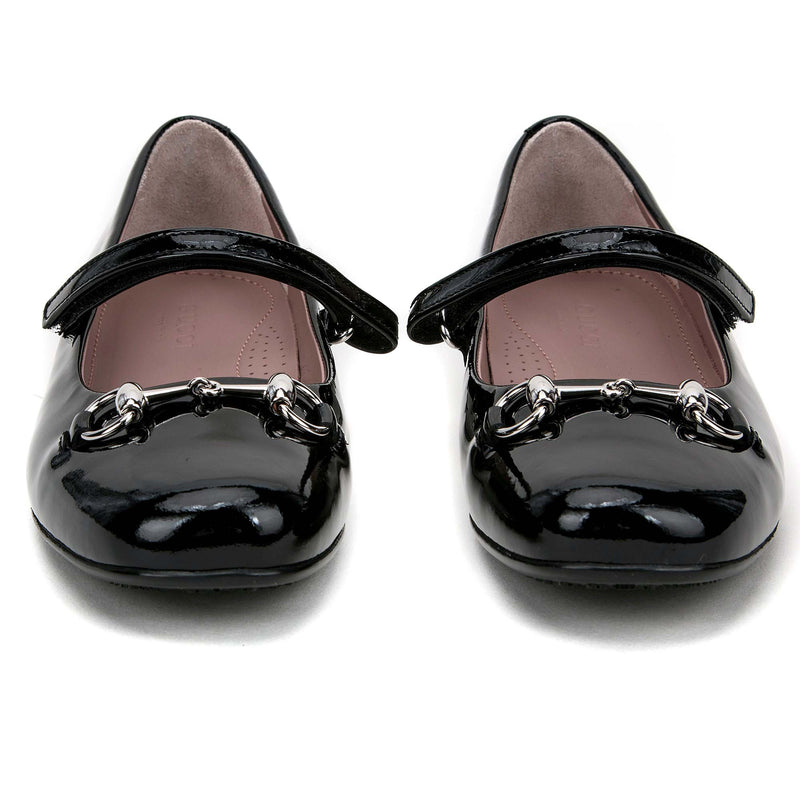 Girls Black Patent Leather Horsebit Shoes