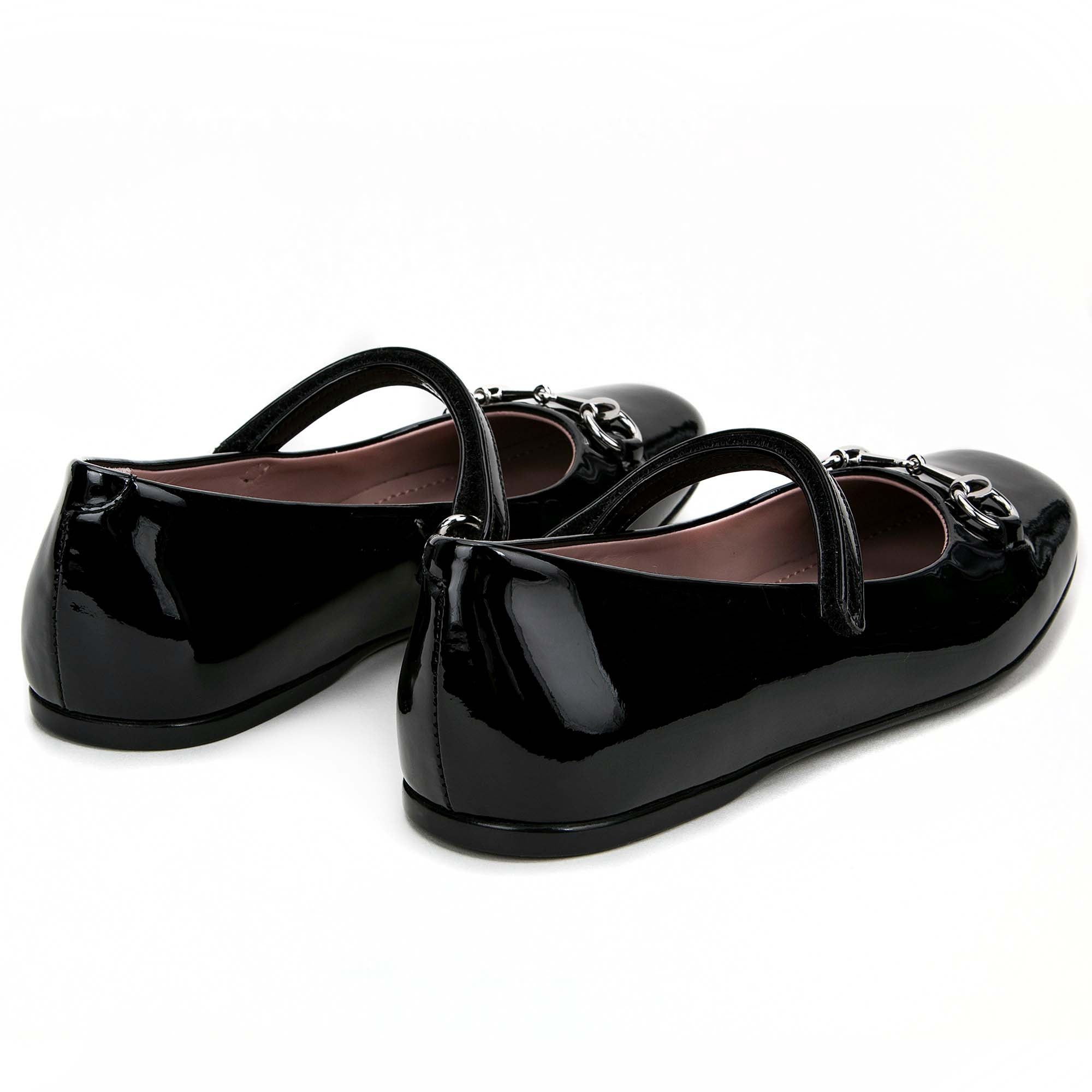 Girls Black Patent Leather Horsebit Shoes