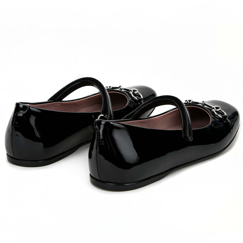 Girls Black Patent Leather Horsebit Shoes