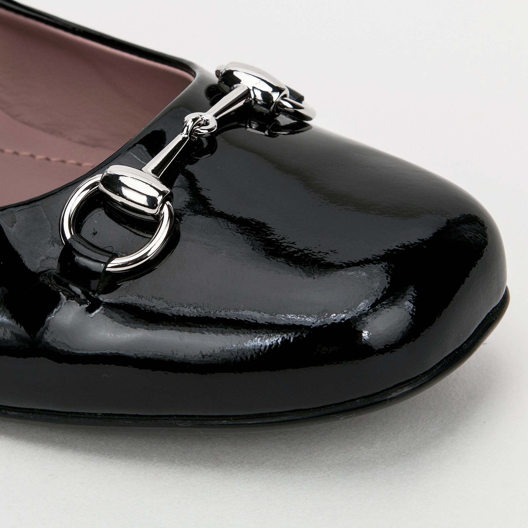 Girls Black Patent Leather Horsebit Shoes