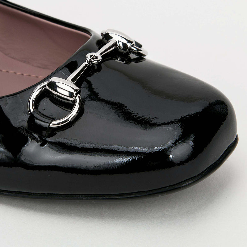 Girls Black Patent Leather Horsebit Shoes