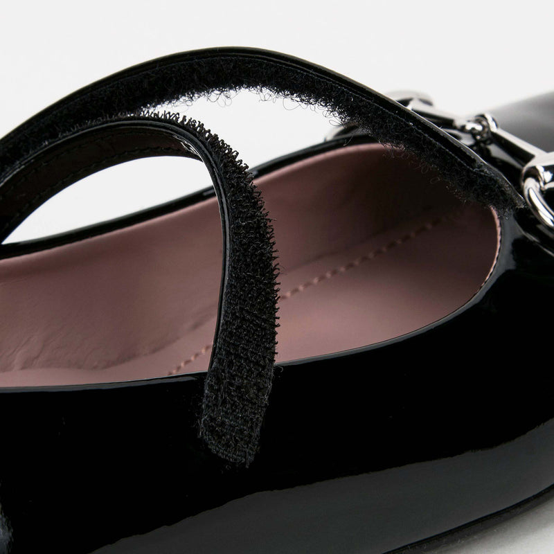 Girls Black Patent Leather Horsebit Shoes