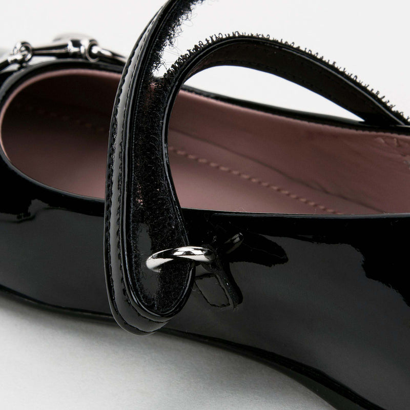 Girls Black Patent Leather Horsebit Shoes