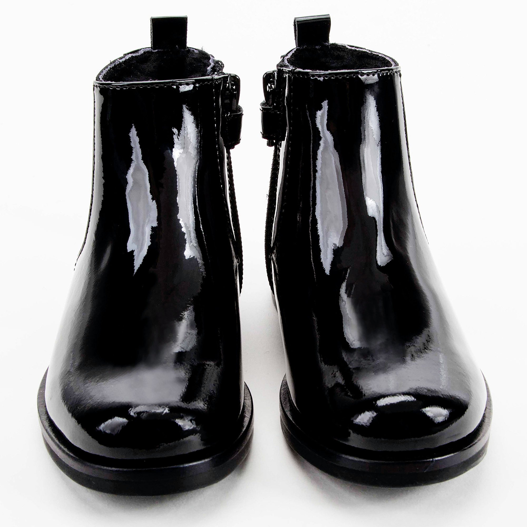 Girls Black Patent Leather Ankle Boots With Wool