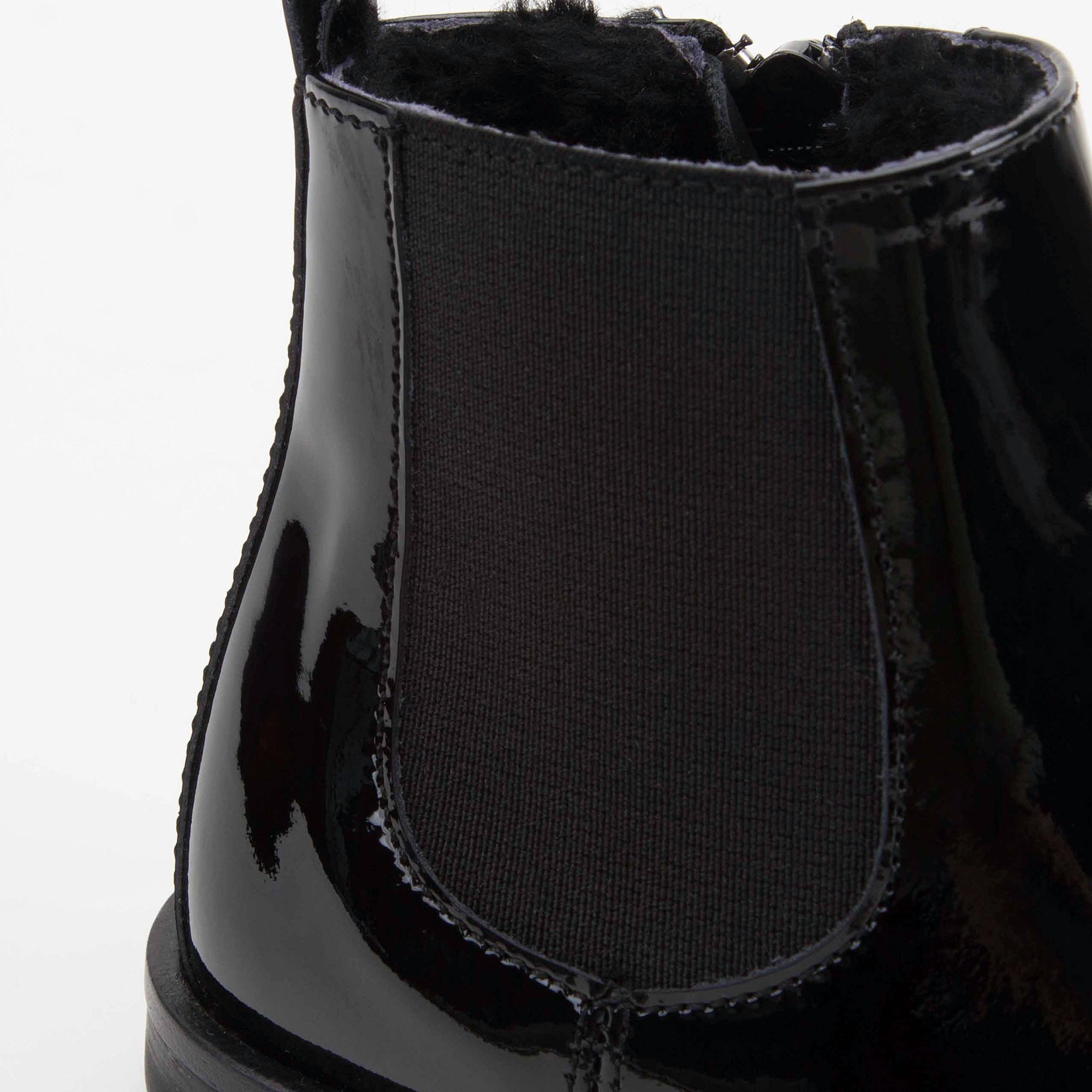Girls Black Patent Leather Ankle Boots With Wool