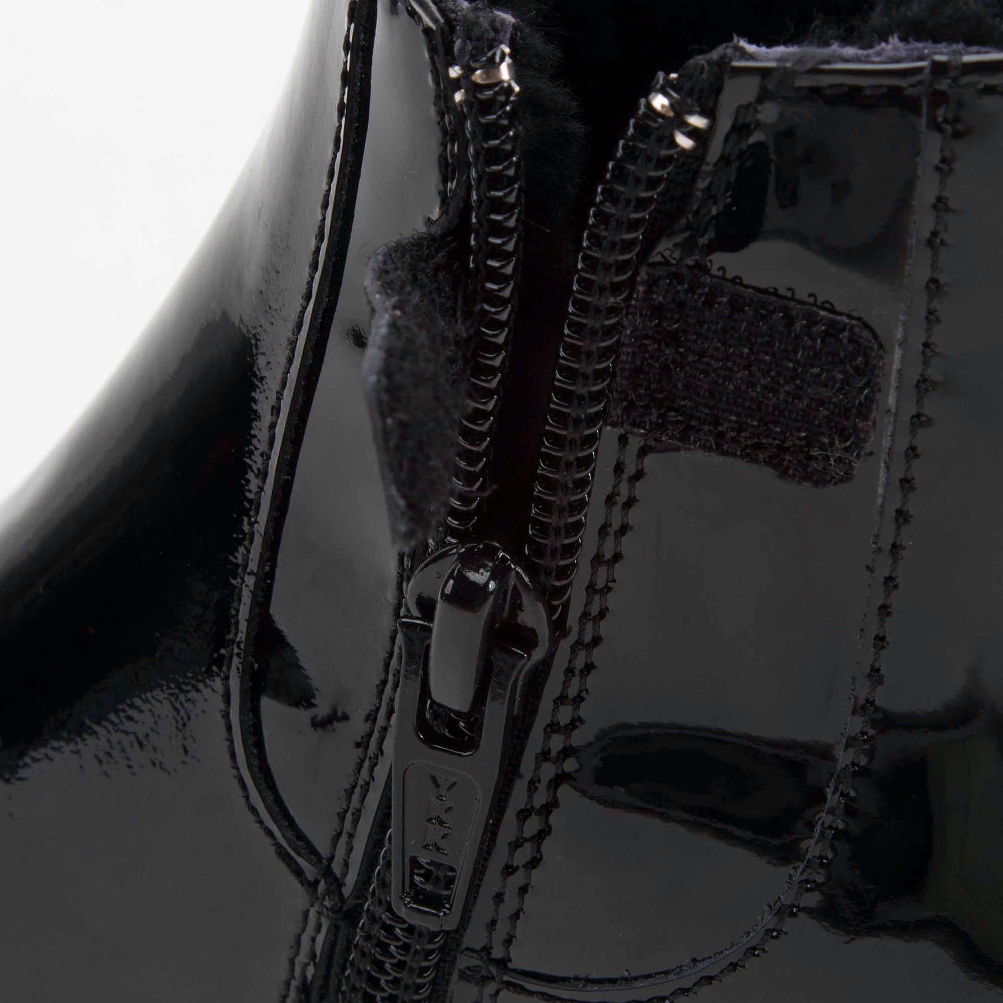 Girls Black Patent Leather Ankle Boots With Wool