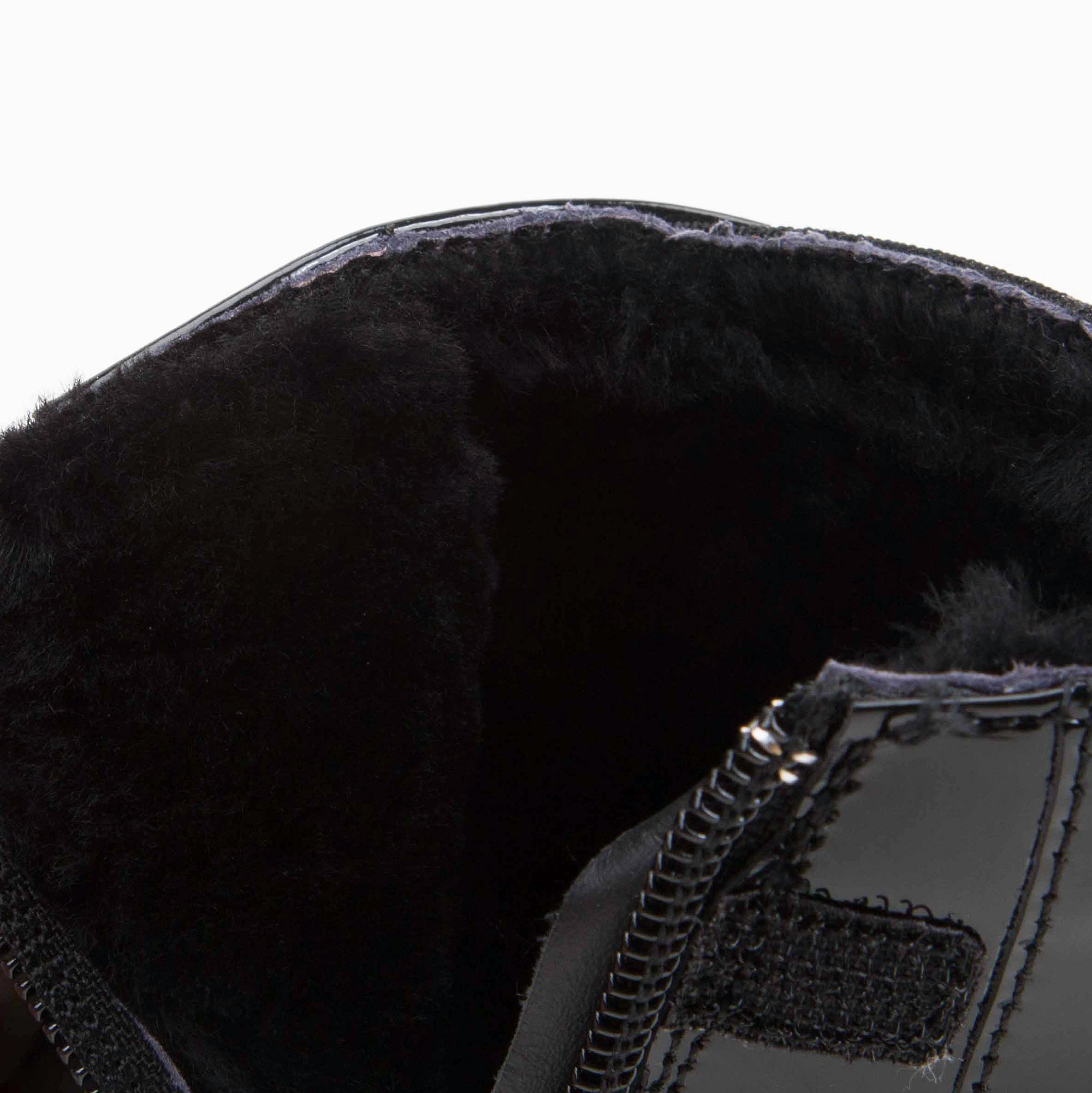 Girls Black Patent Leather Ankle Boots With Wool