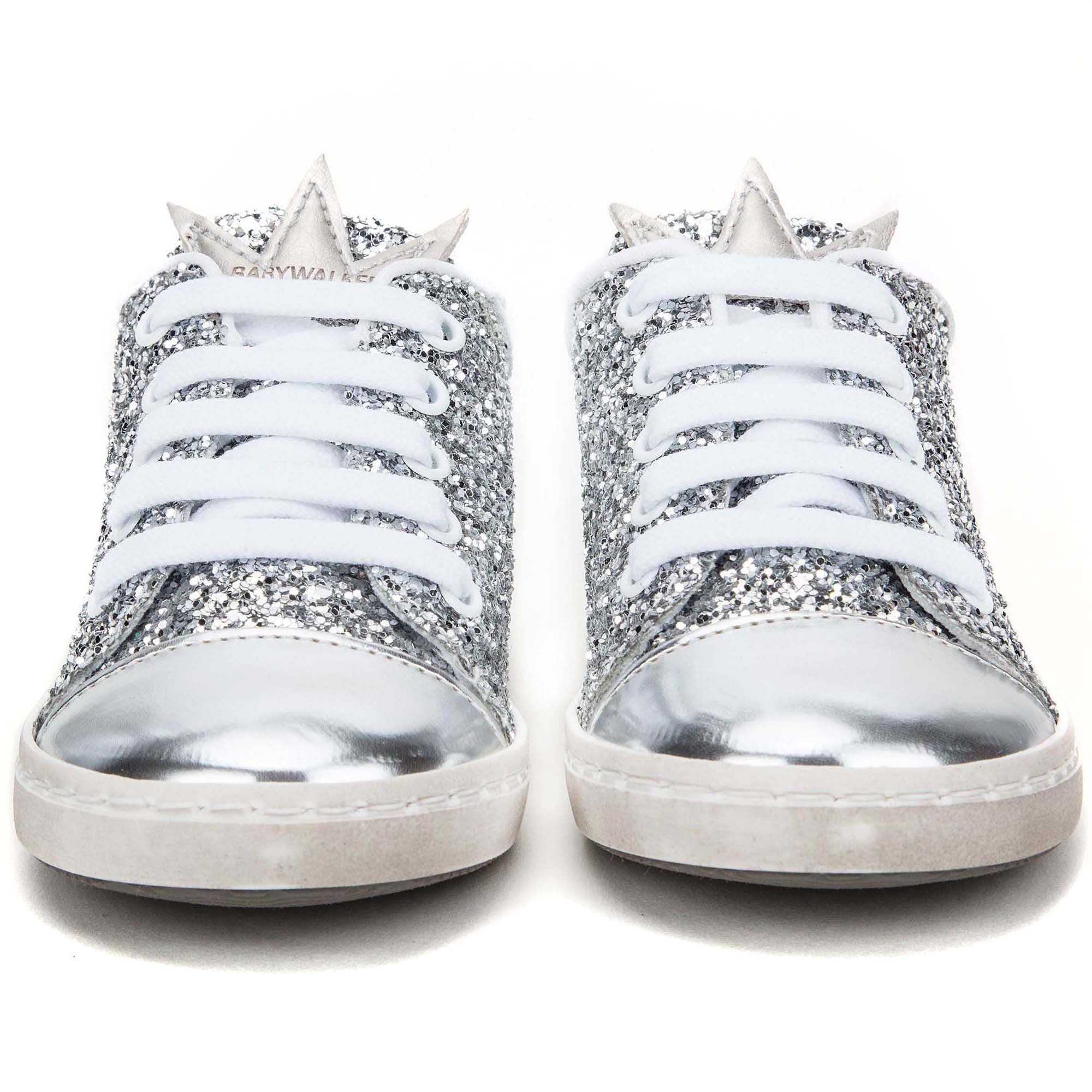 Girls Silver Mirror Leather Trainer