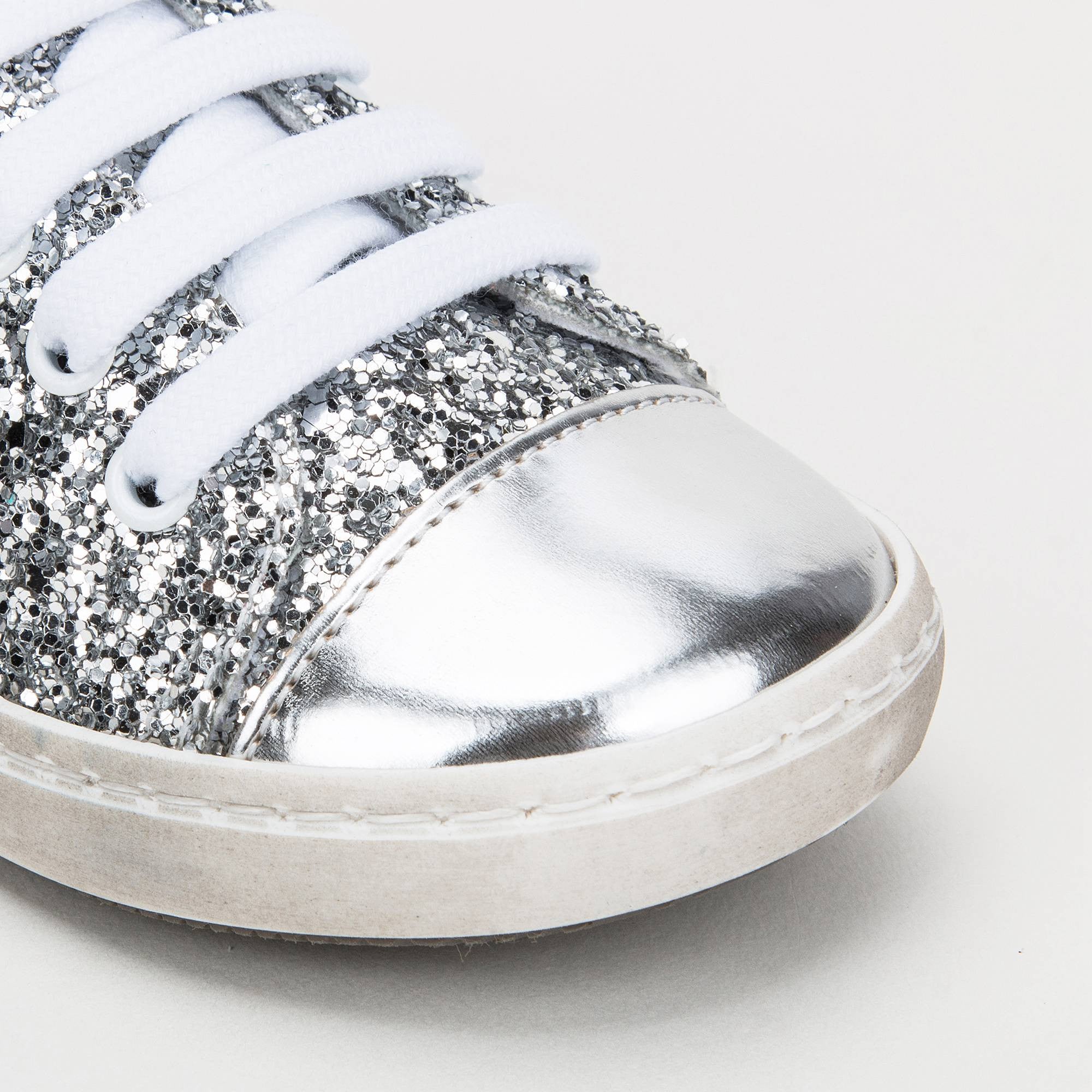 Girls Silver Mirror Leather Trainer