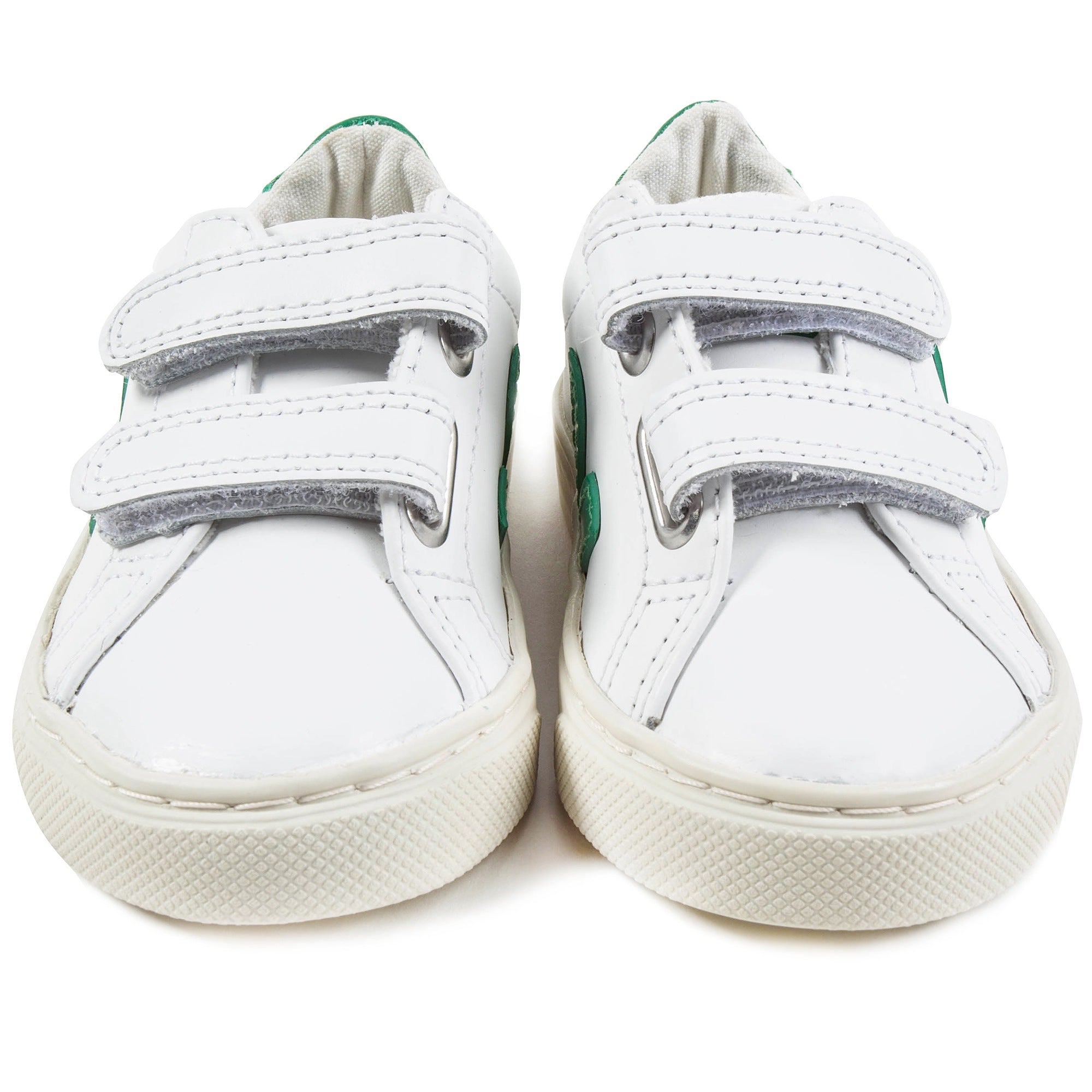 Baby  White   Leather Velcro   With  Green  "V" Shoes