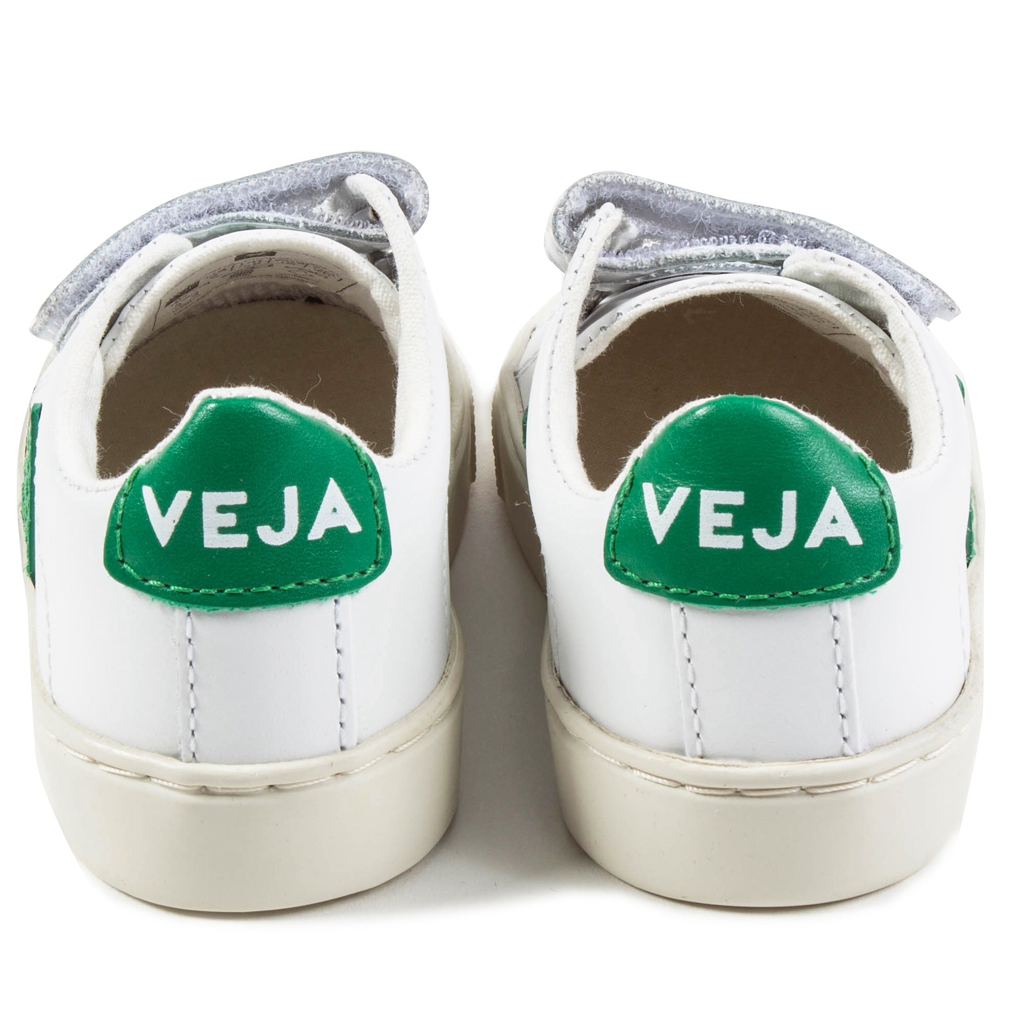Baby  White   Leather Velcro   With  Green  "V" Shoes