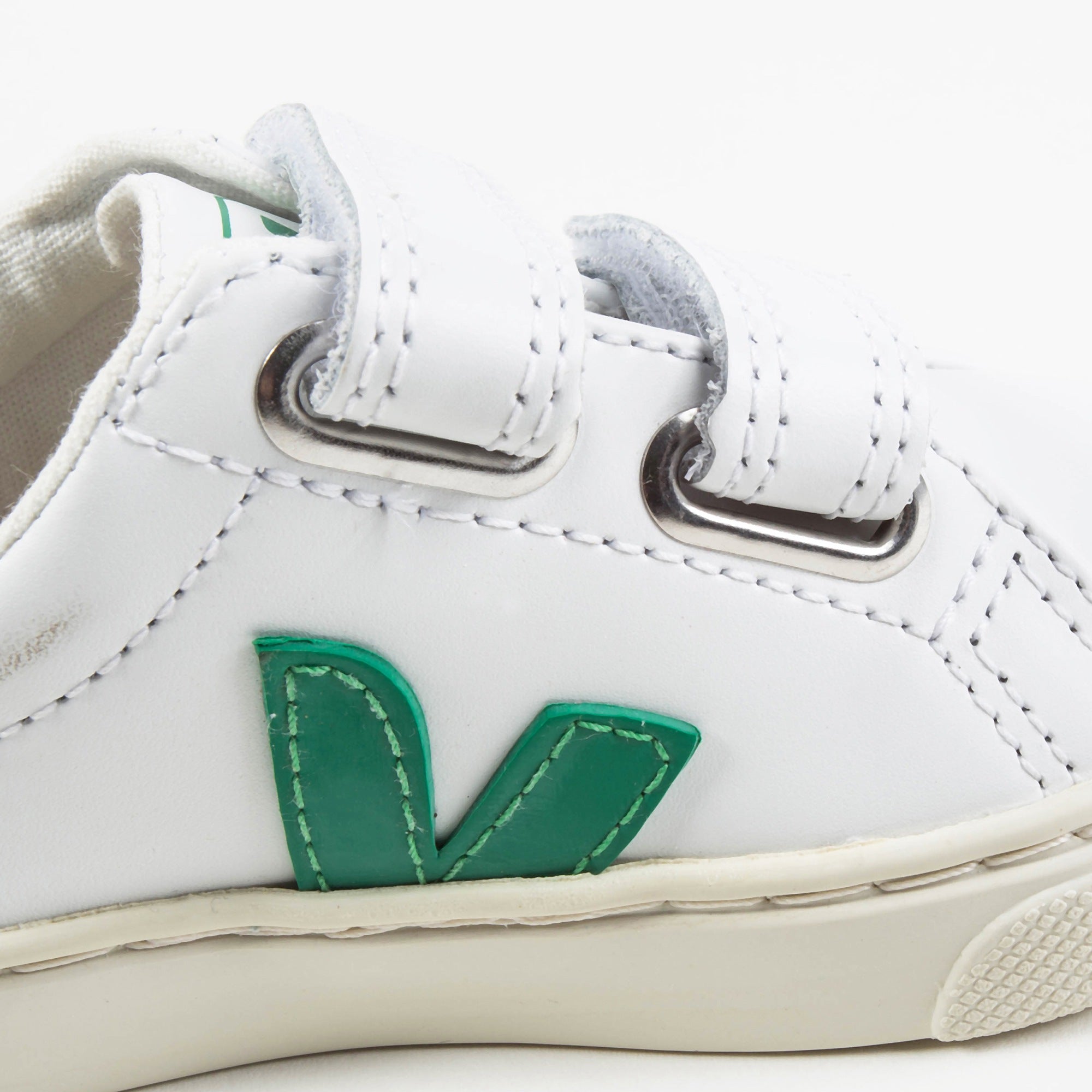 Baby  White   Leather Velcro   With  Green  "V" Shoes