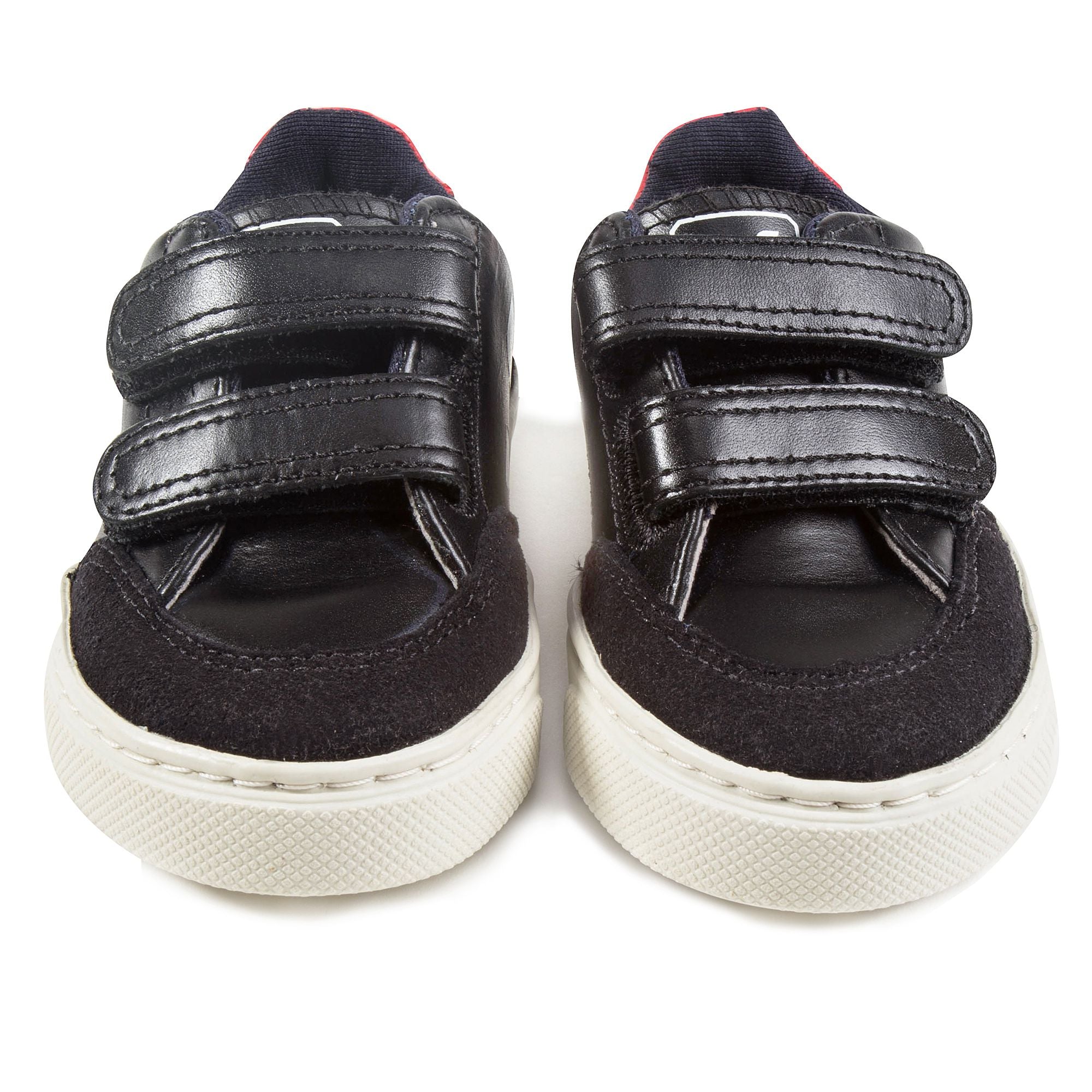 Boys  Navy  Blue   Leather Velcro   With   Red  "V" Shoes