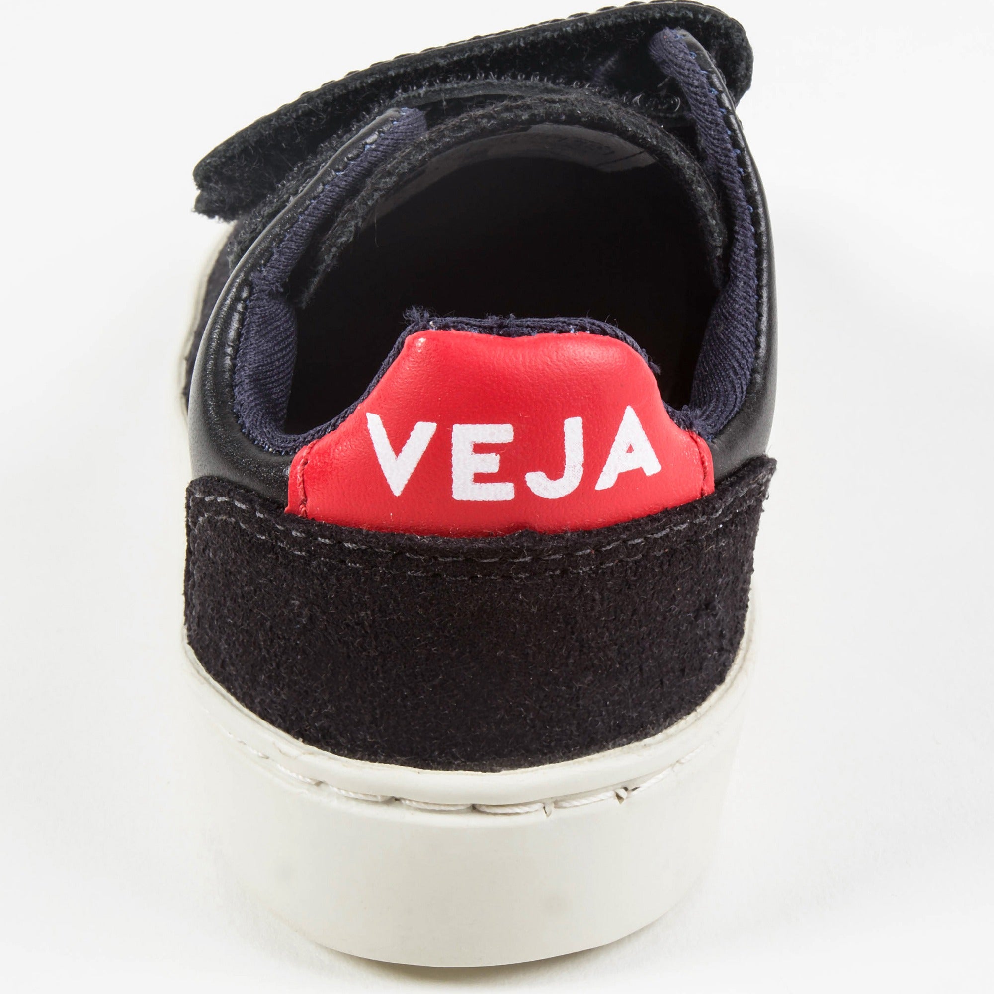 Baby  Boys  Black   Leather Velcro   With  White  "V" Shoes