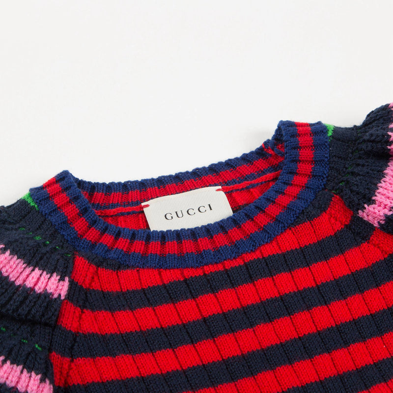 Girls Orange & Green Striped Wool Sweatshirt