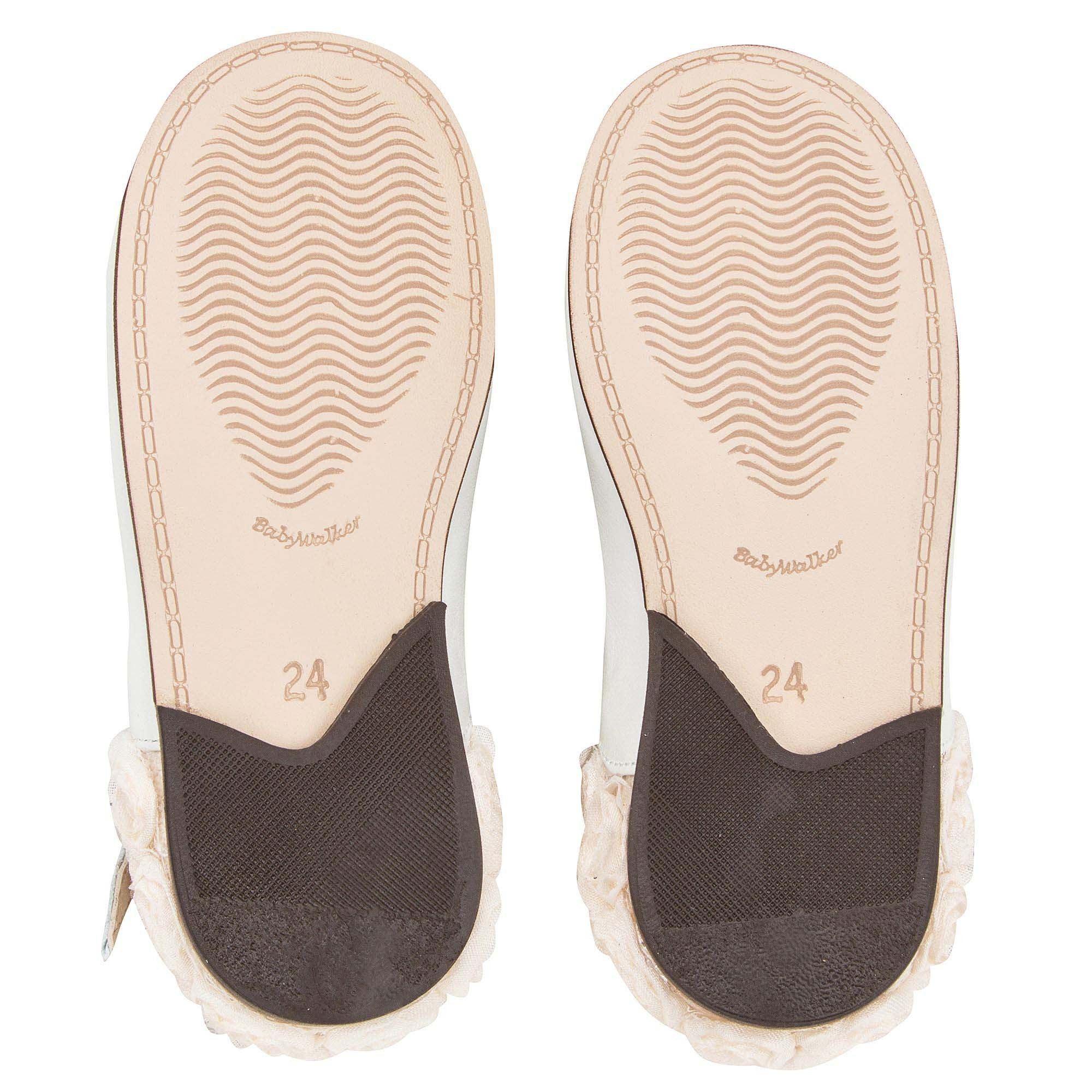 Girls Ivory Chiffon Flowers Embellished Heel Leather Ballerinas