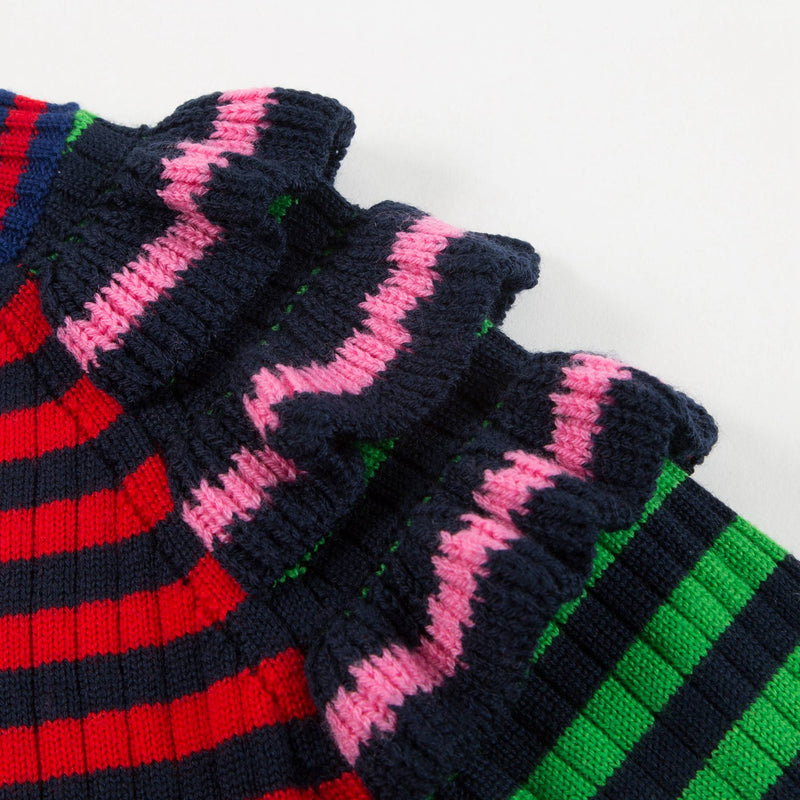Girls Orange & Green Striped Wool Sweatshirt