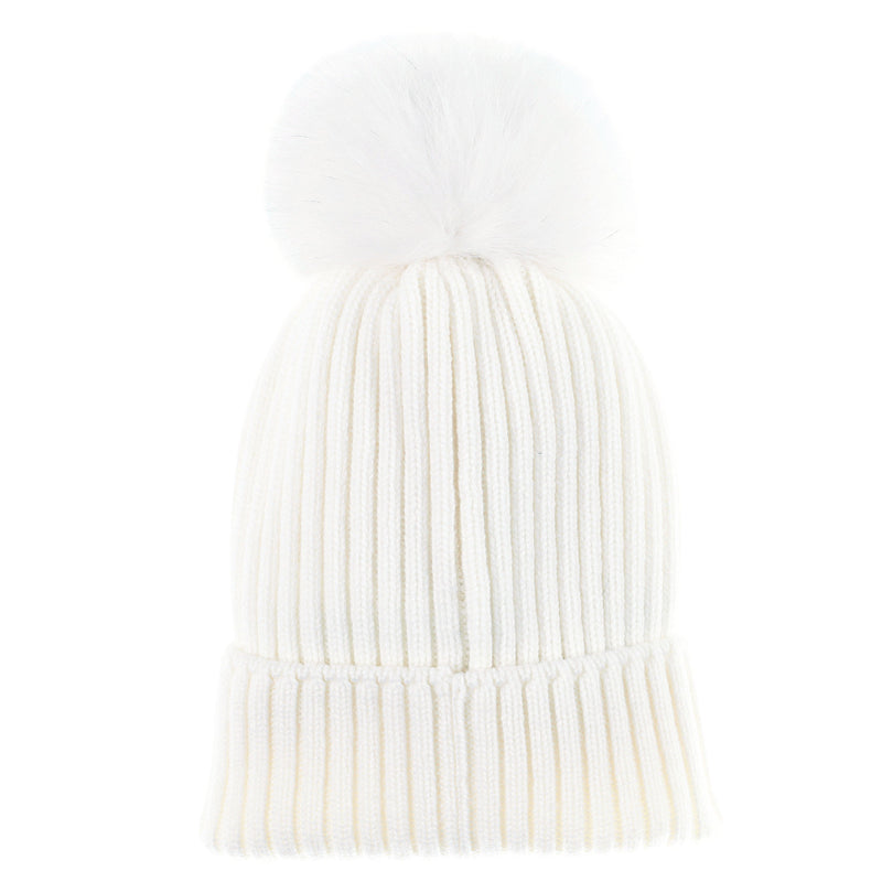 Boys & Girls White Knitted Hat With Fur Pom-Pom Trims - CÉMAROSE | Children's Fashion Store - 2