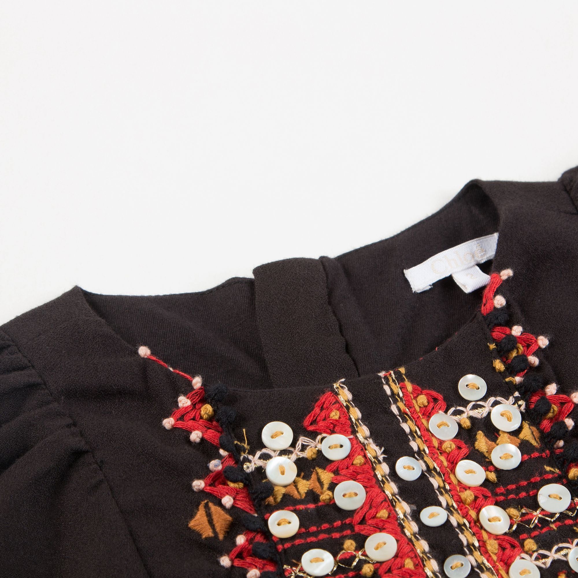 Girls Black Embroidered  Cotton Dress