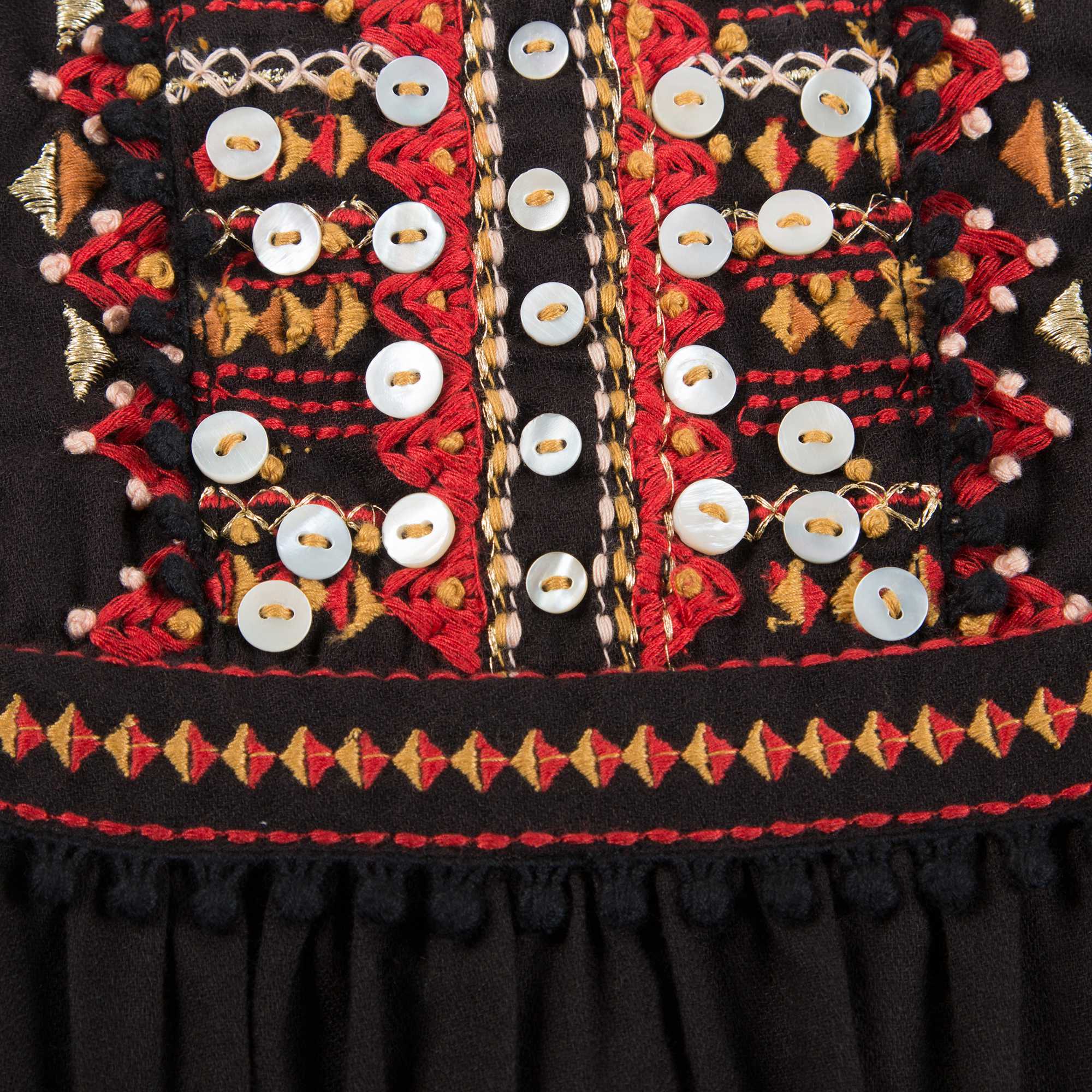 Girls Black Embroidered  Cotton Dress