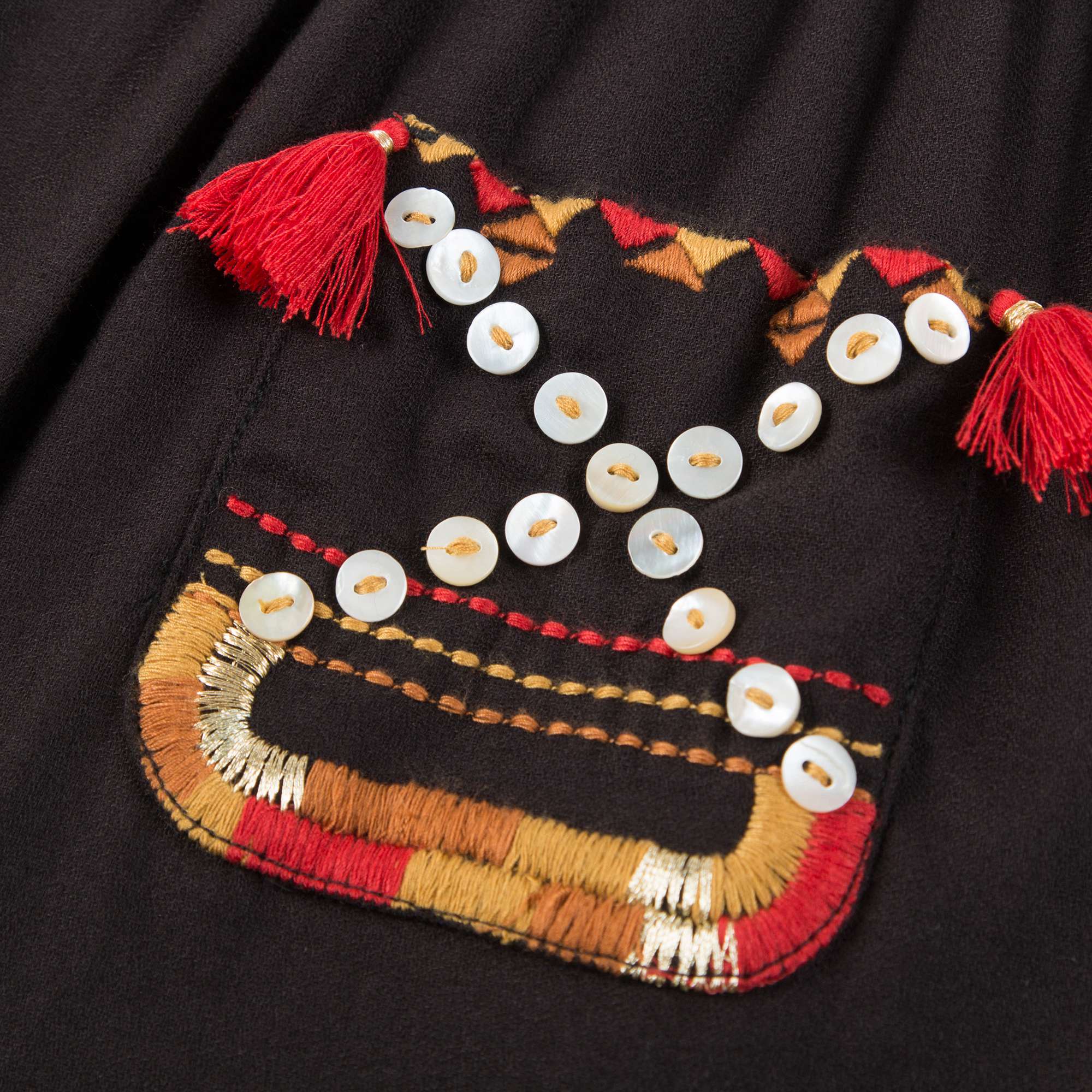 Girls Black Embroidered  Cotton Dress