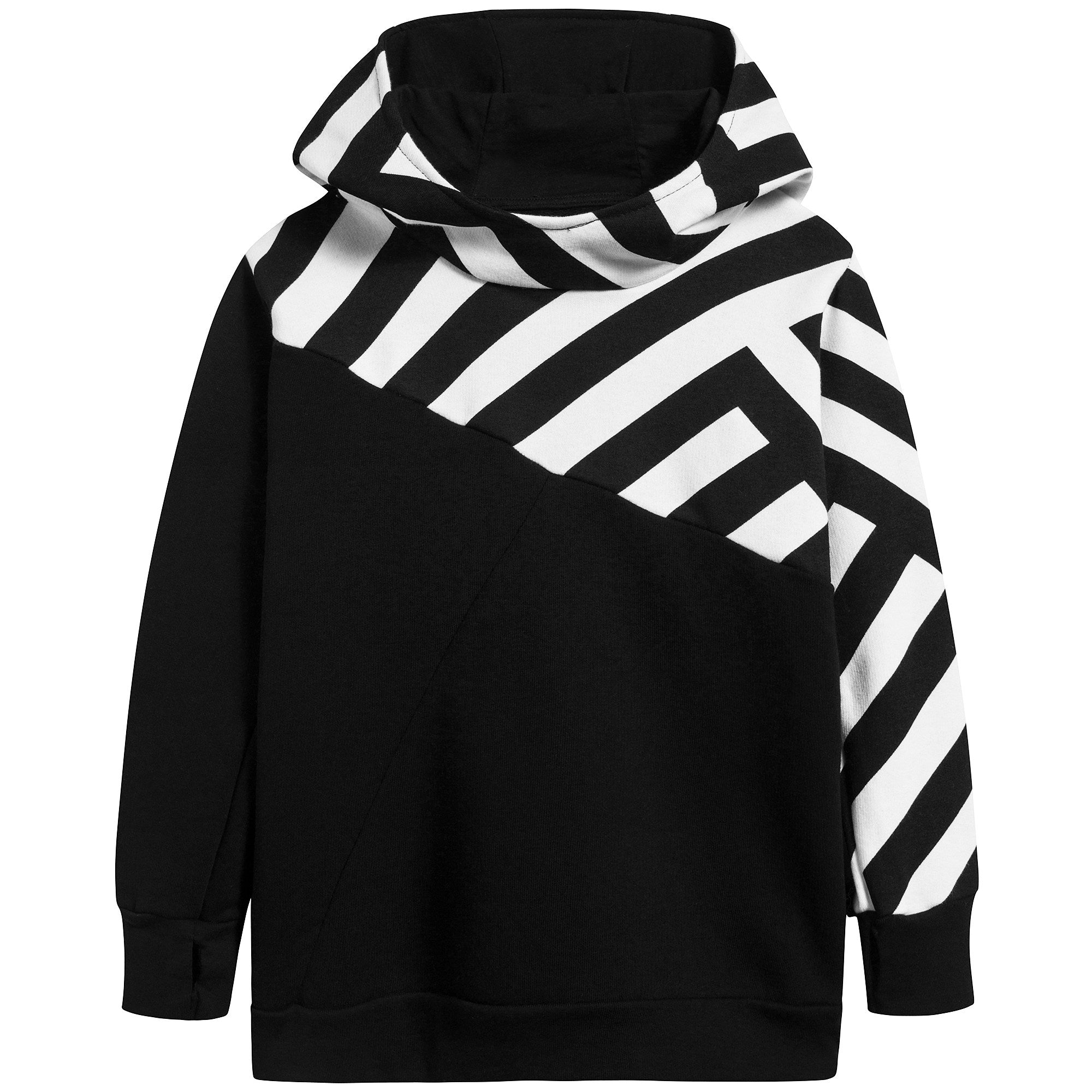 Boys Black Part Striped Cotton Sweatshirt