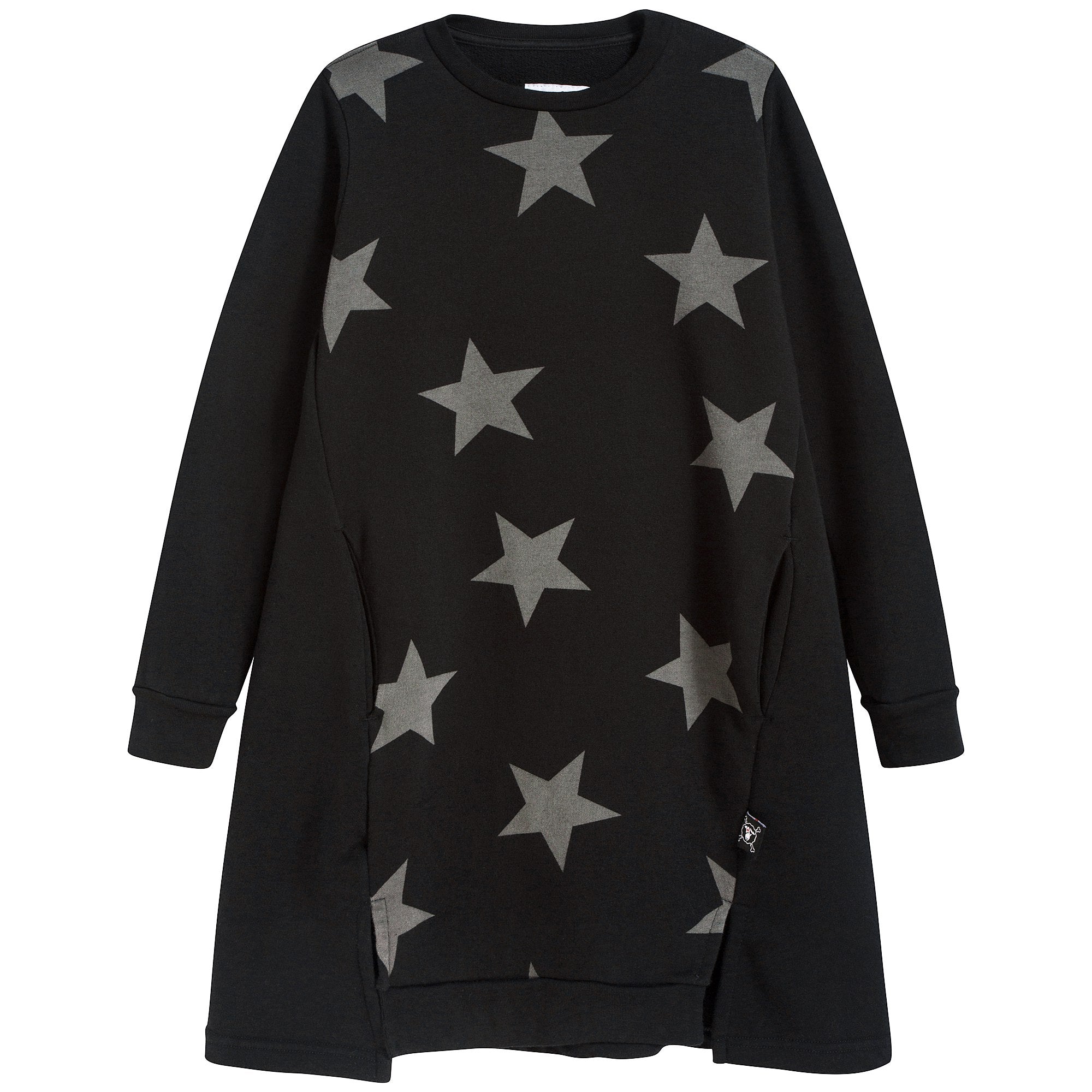 Girls Black Cotton Star Dress