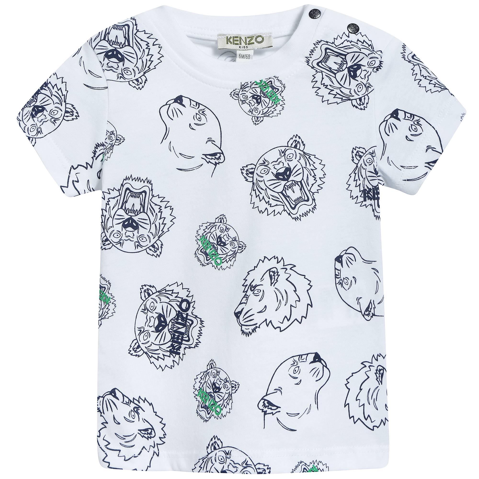 Baby Boys White Tiger Printed Cotton T-shirt