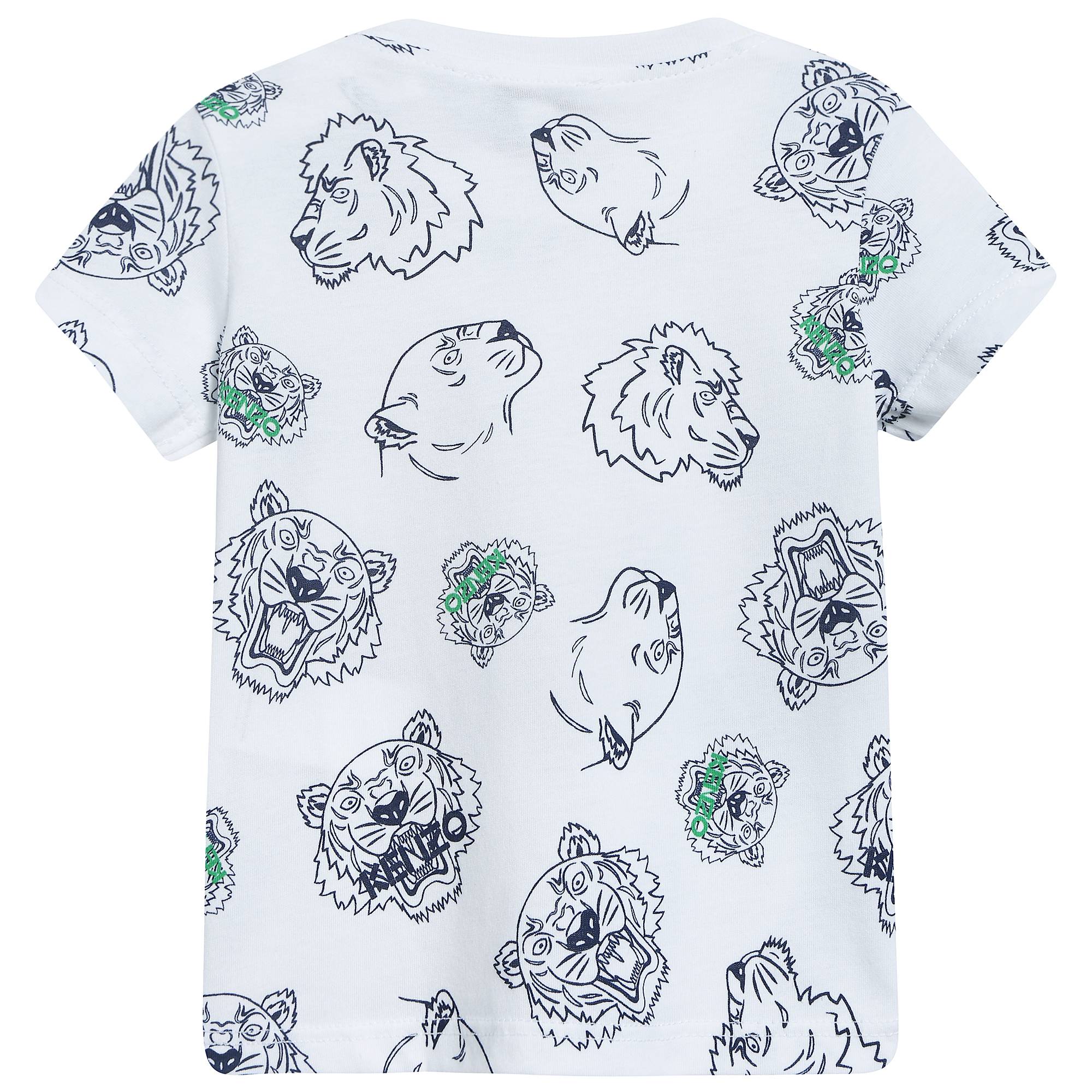 Baby Boys White Tiger Printed Cotton T-shirt