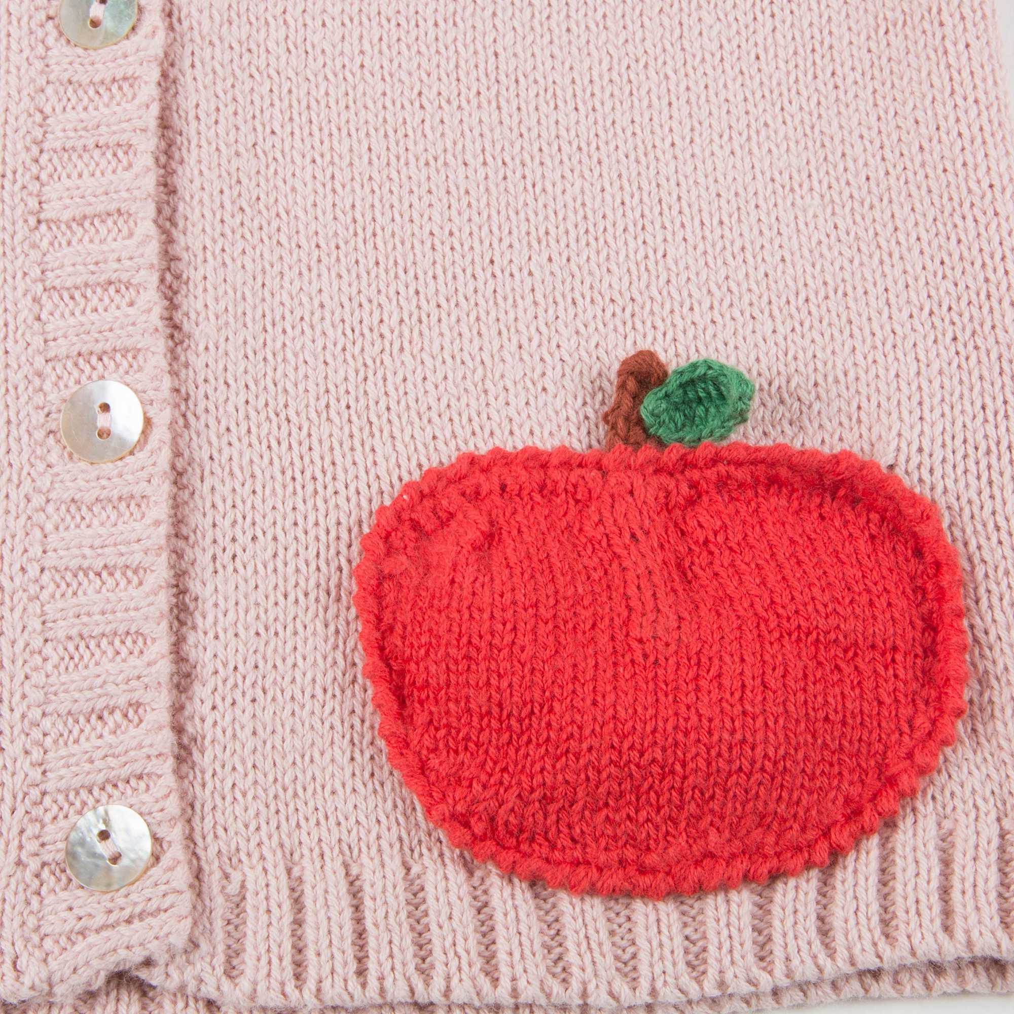 Girls Light Pink & Red Peach Pocket Cardigan