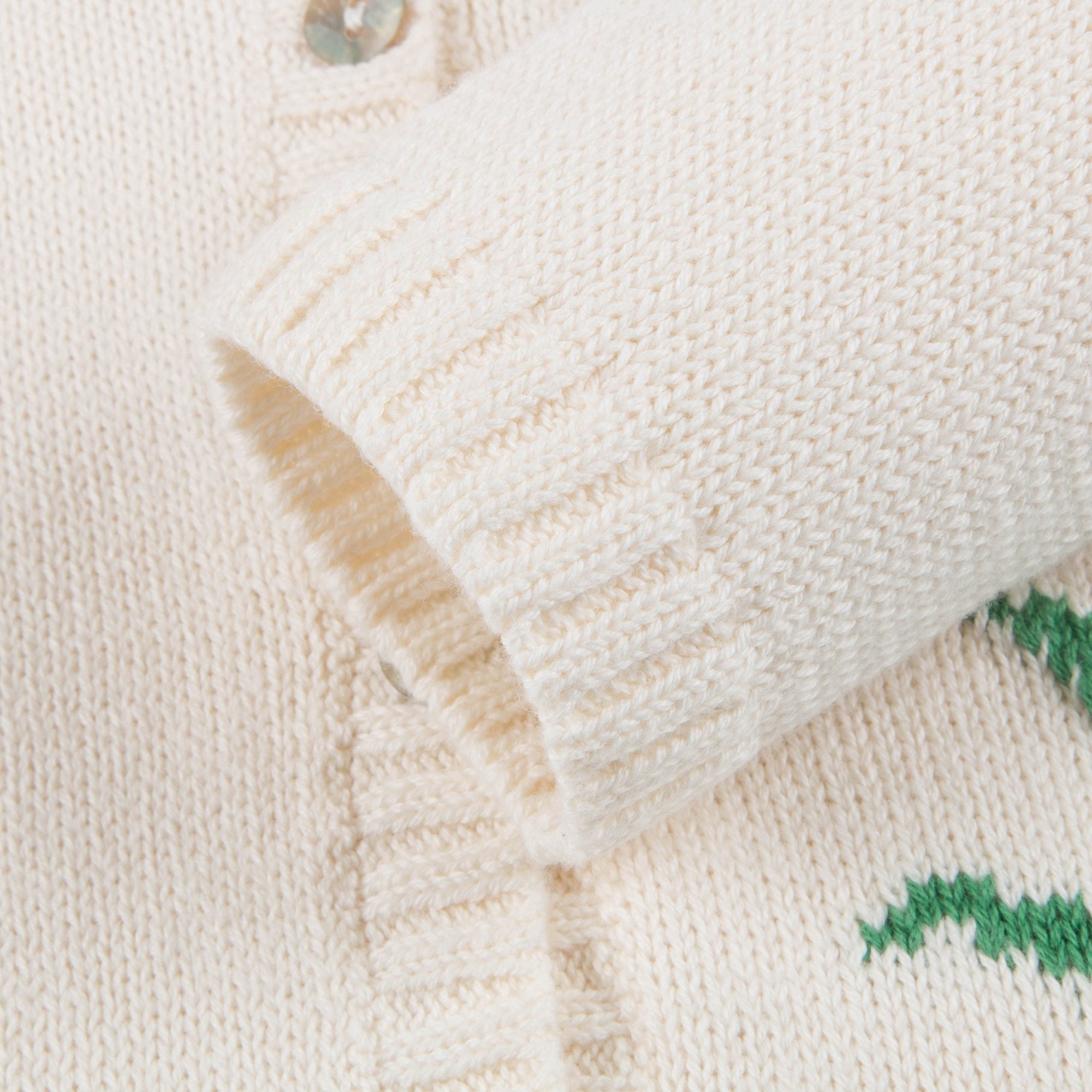 Girls White & Green Cotton Plant Pocket Cardigan