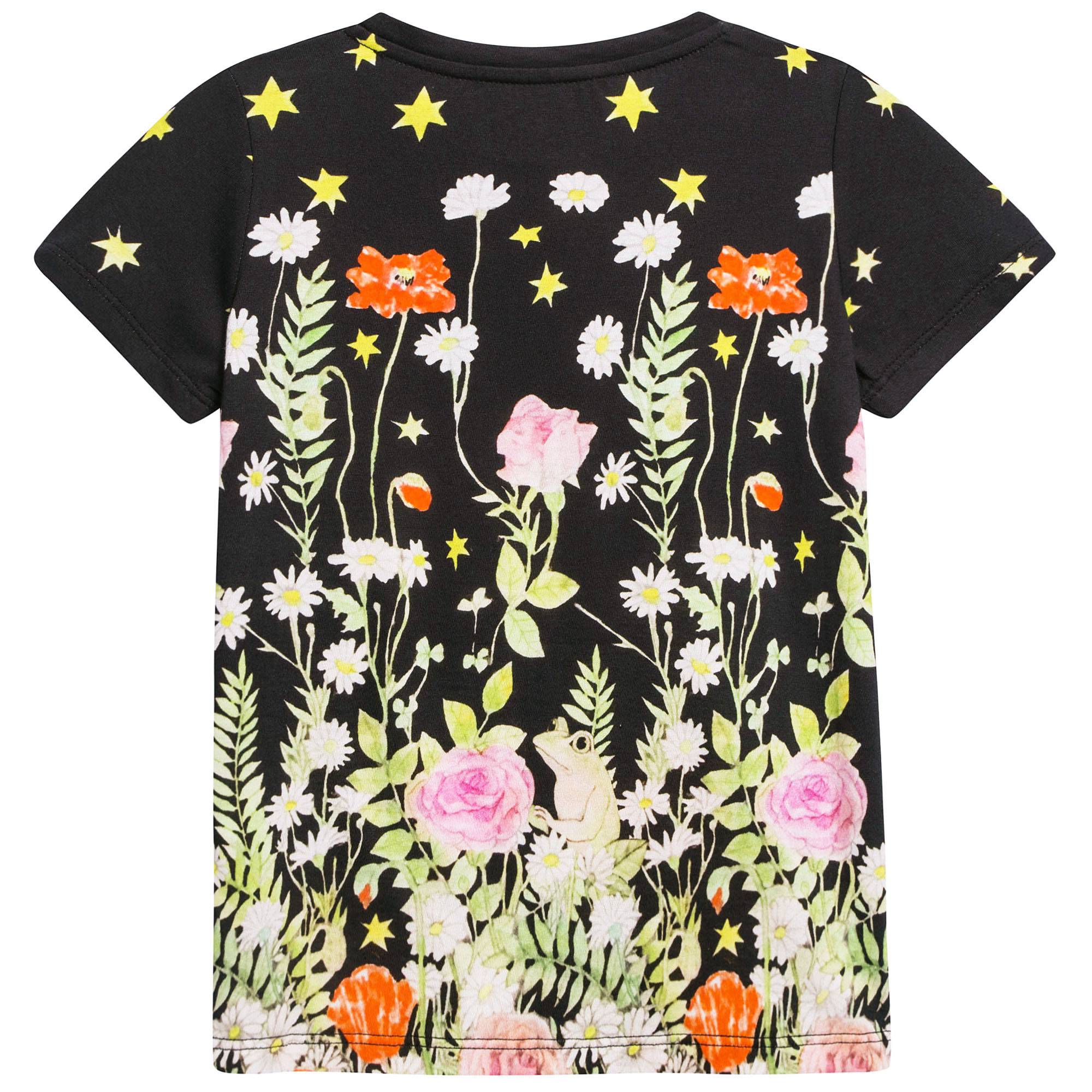 Girls Black Multicolor Cat T-shirt