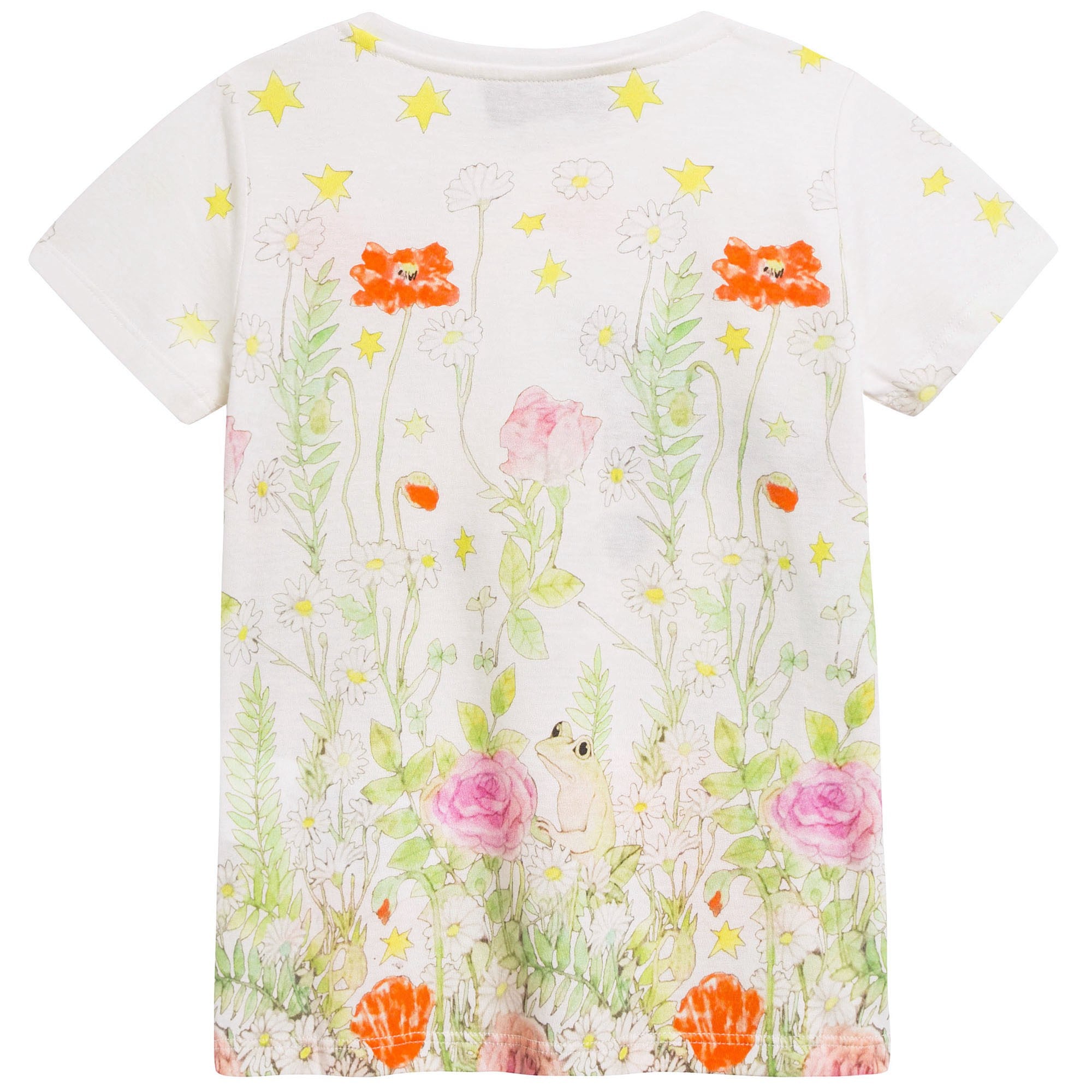 Girls White Multicolor Cat T-shirt