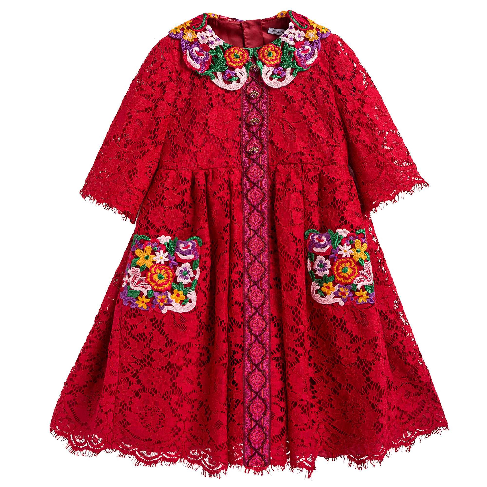 Girls Red Lace Dress