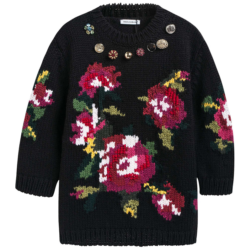 Girls Black Flowers Sweater